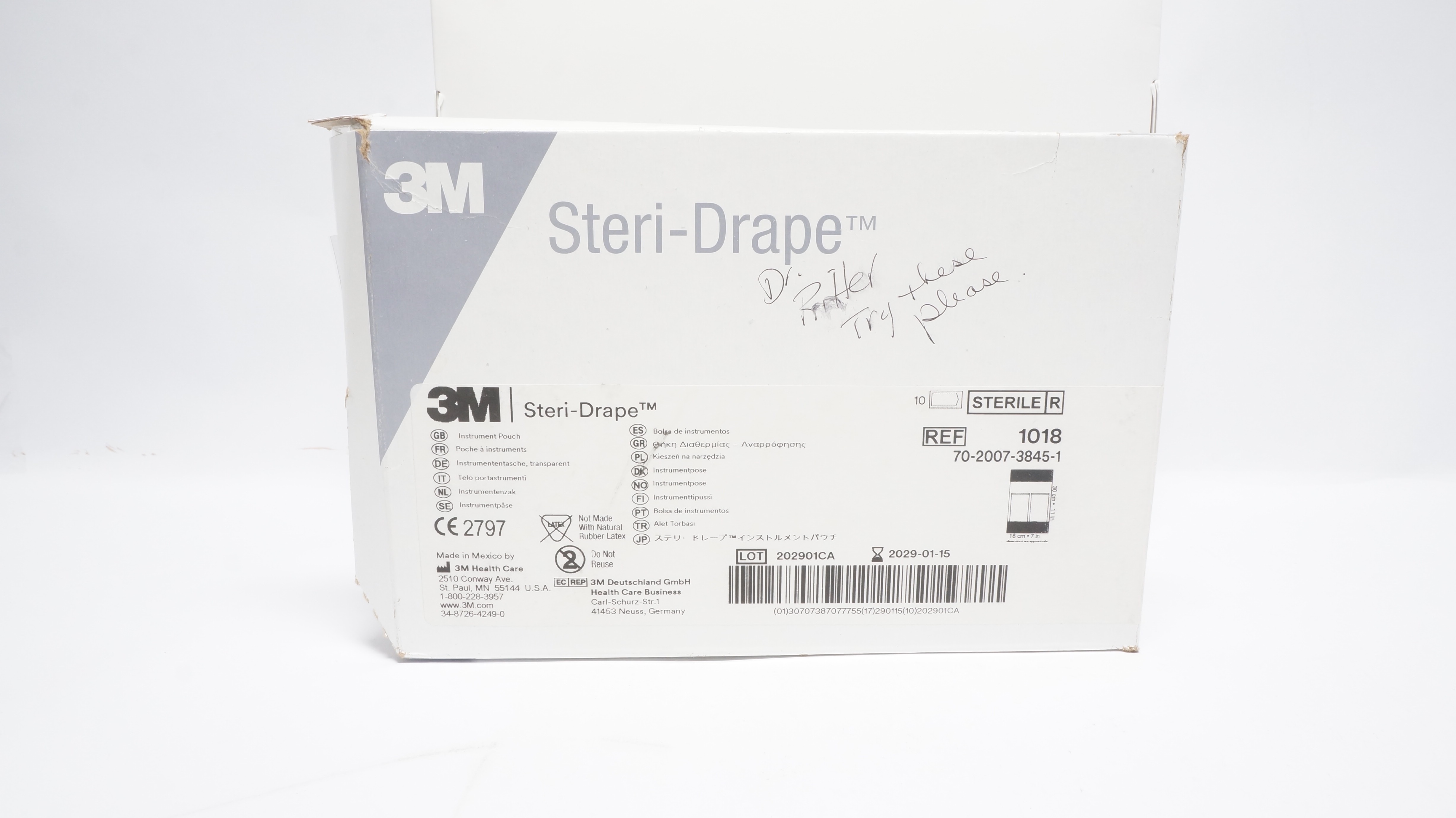 3M 1018 Steri-Drape Instrument Pouch 11inch x 7inch - Box of 9