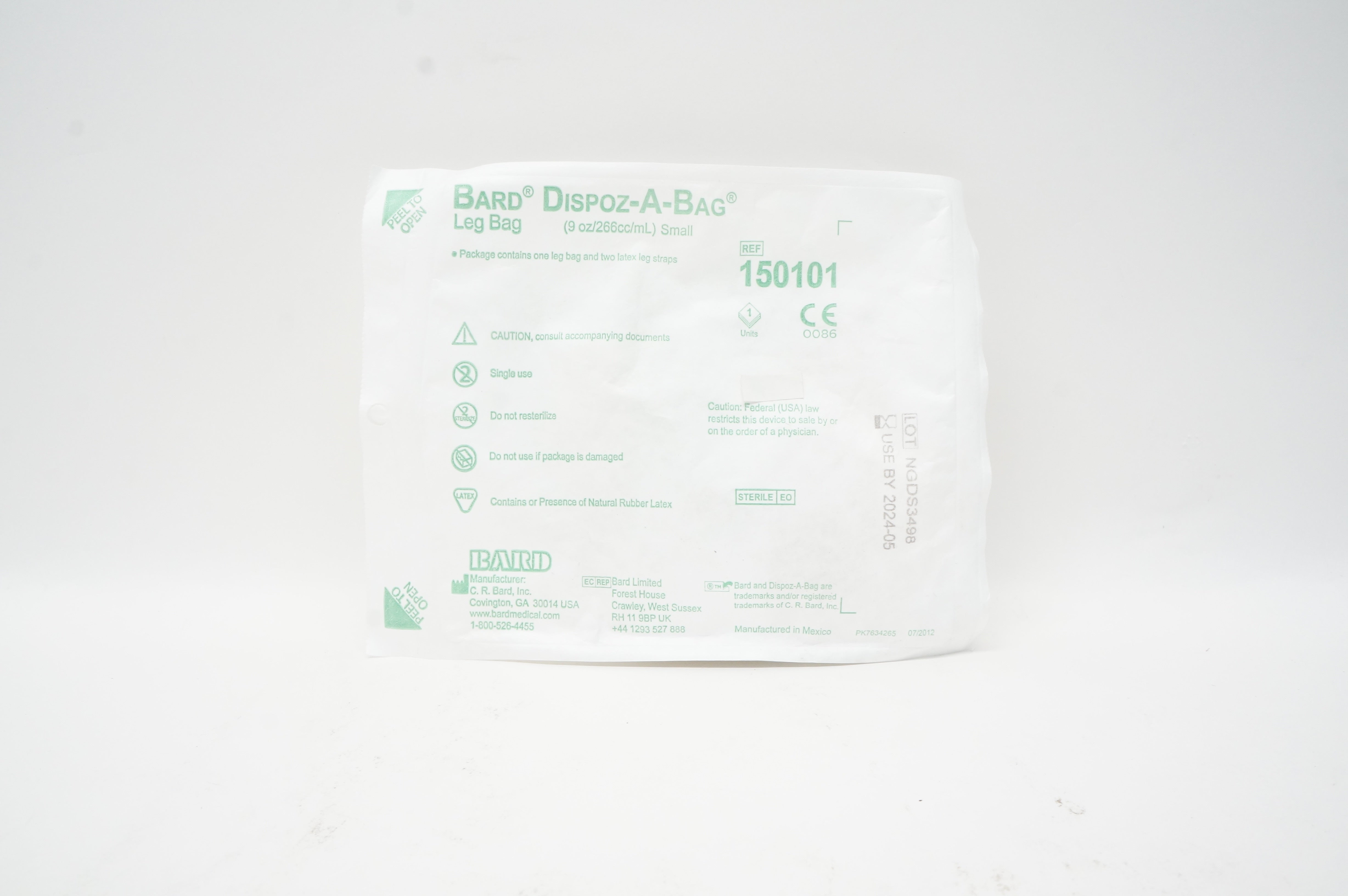 Bard 150101 Dispoz-A-Bag Leg Bag, Small 9oz/266cc/mL