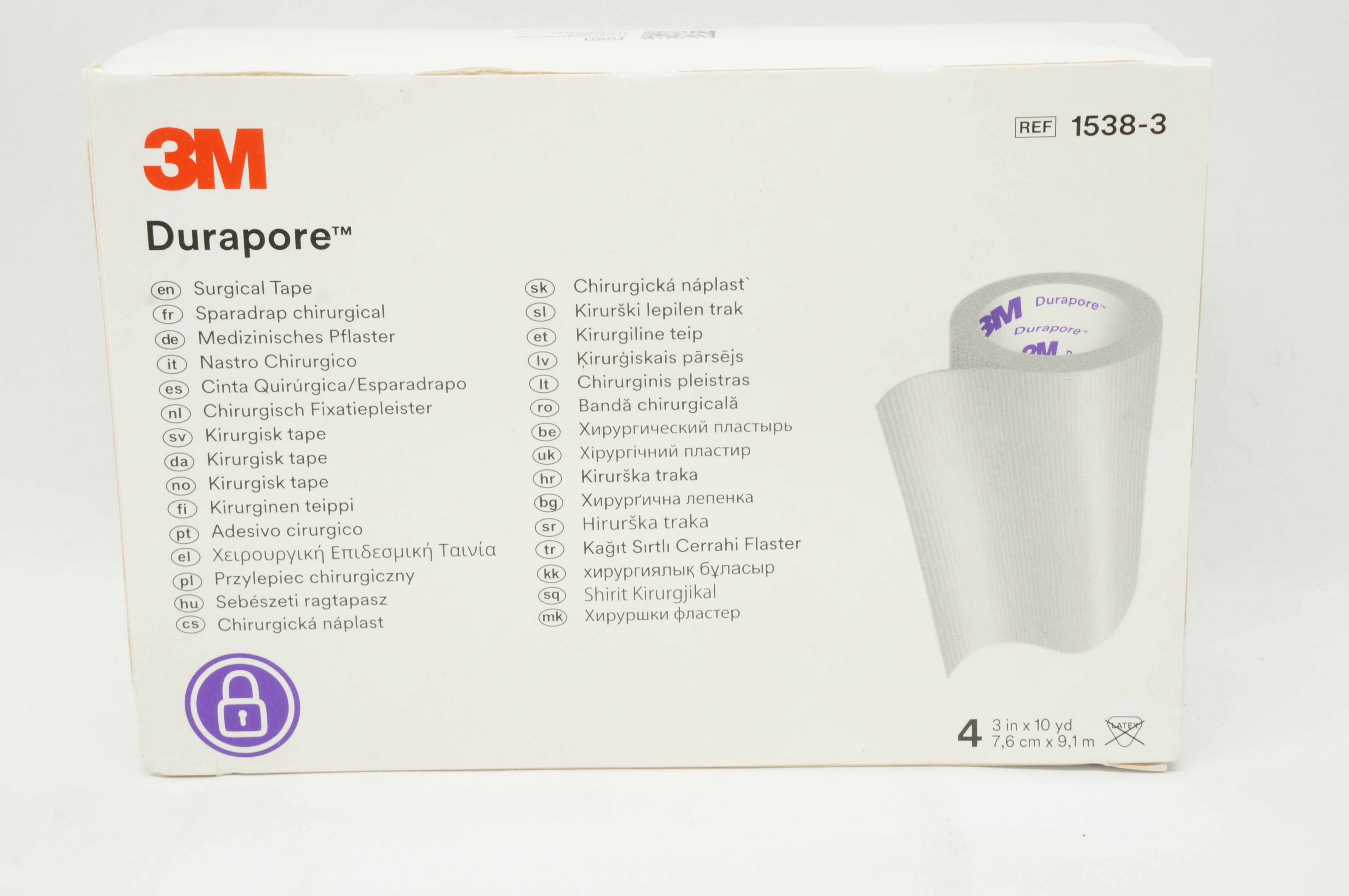 3M 1538-3 Durapore Surgical Tape 3inch x 10yd - Box of 4