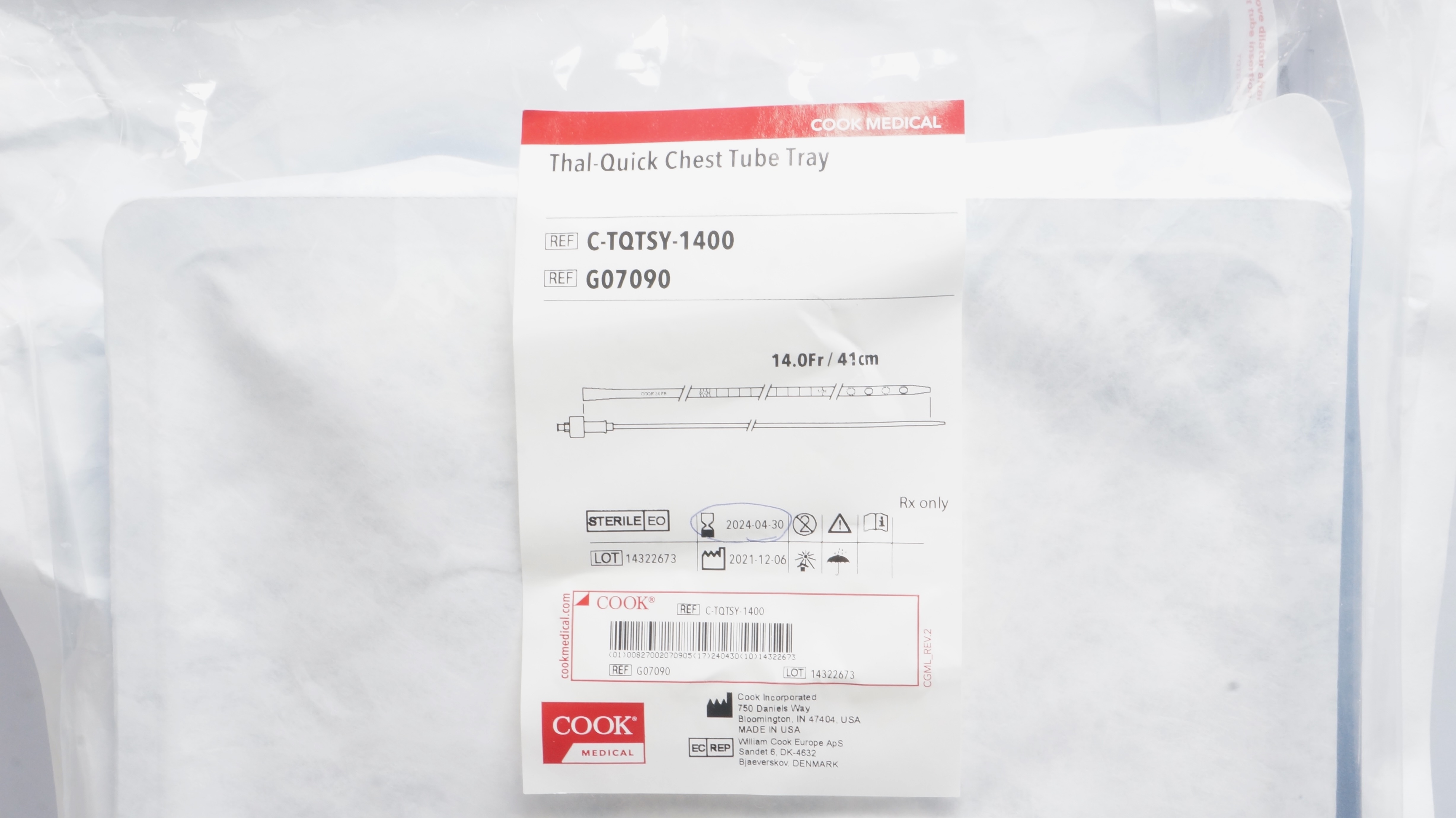 Cook Medical G07090 Thal-Quick Chest Tube Tray 14.0Fr/41cm (x)