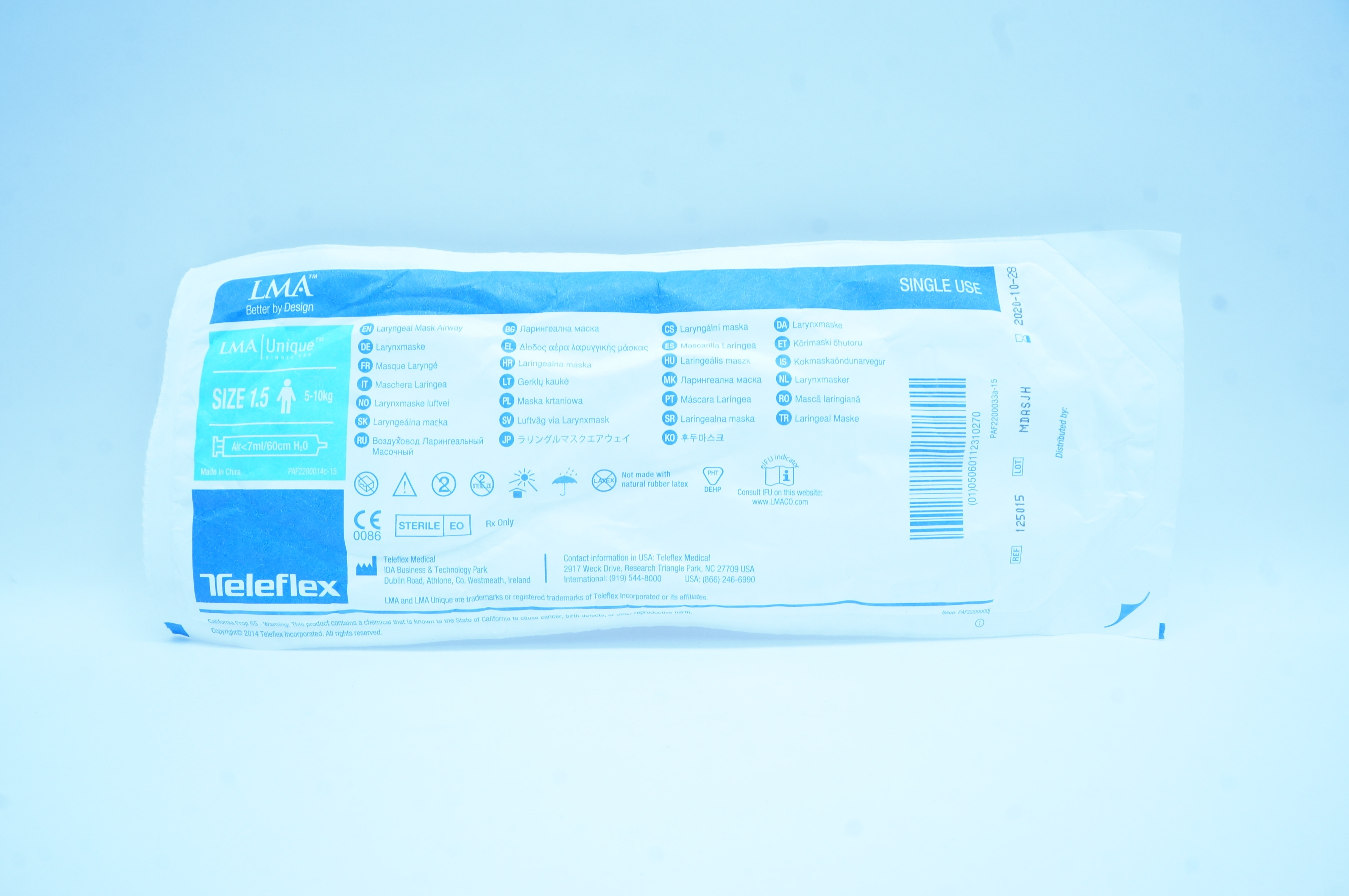 Teleflex 125015 LMA Unique Laryngeal Mask Airway, Size: 1.5, 5-10kg (x)