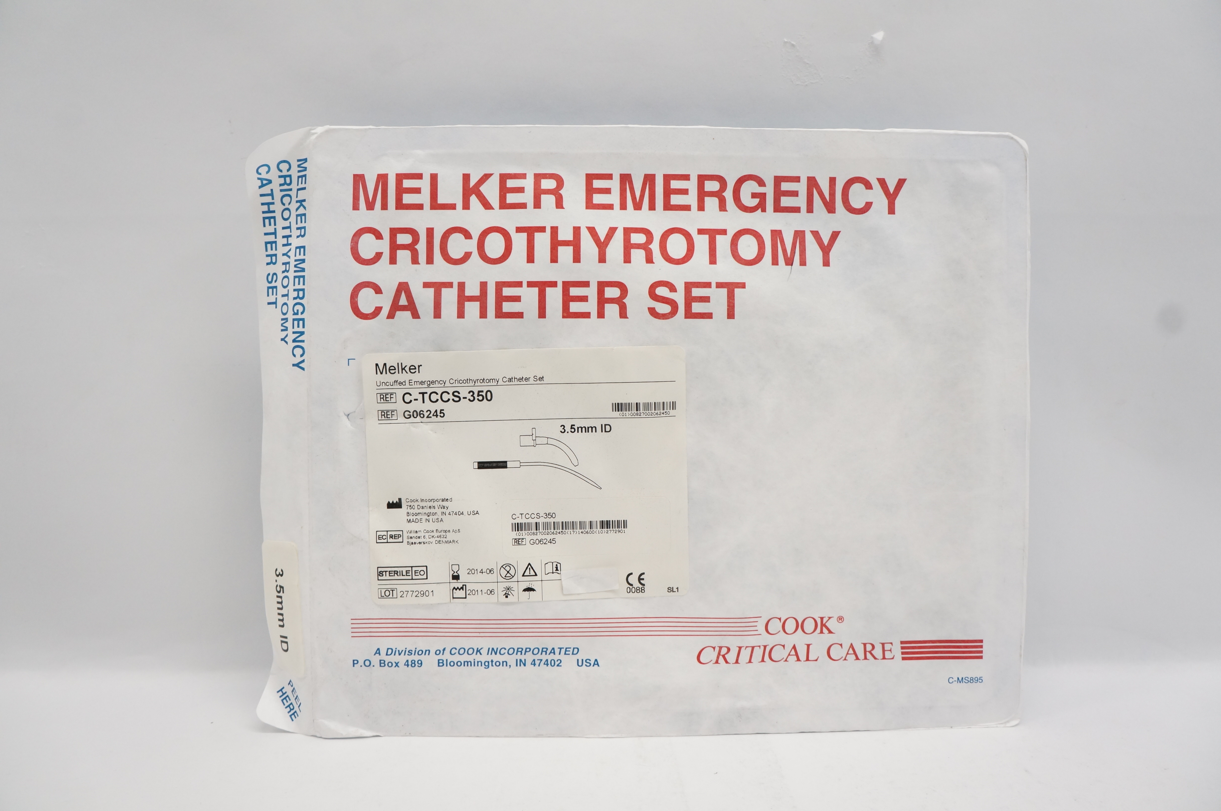 Cook G06245 Melker Uncuffed Emergency Cricothyrotomy Cath. Set 3.5mm ID (x)