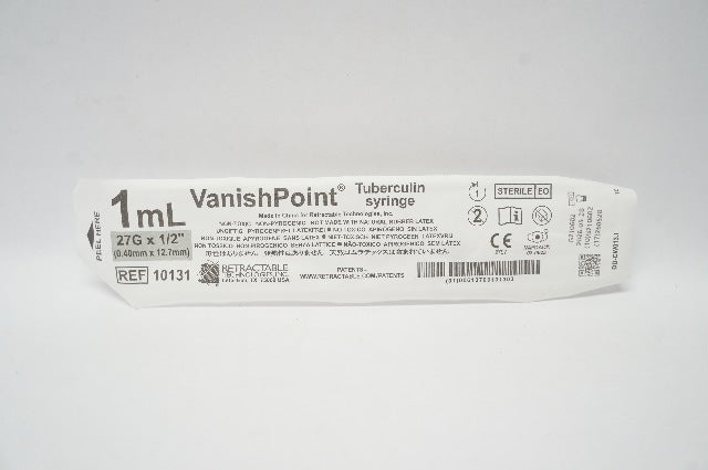 Retractable Technologies 10131 VanishPoint Tuberculin Syringe 1ml 27G x 1/2inch
