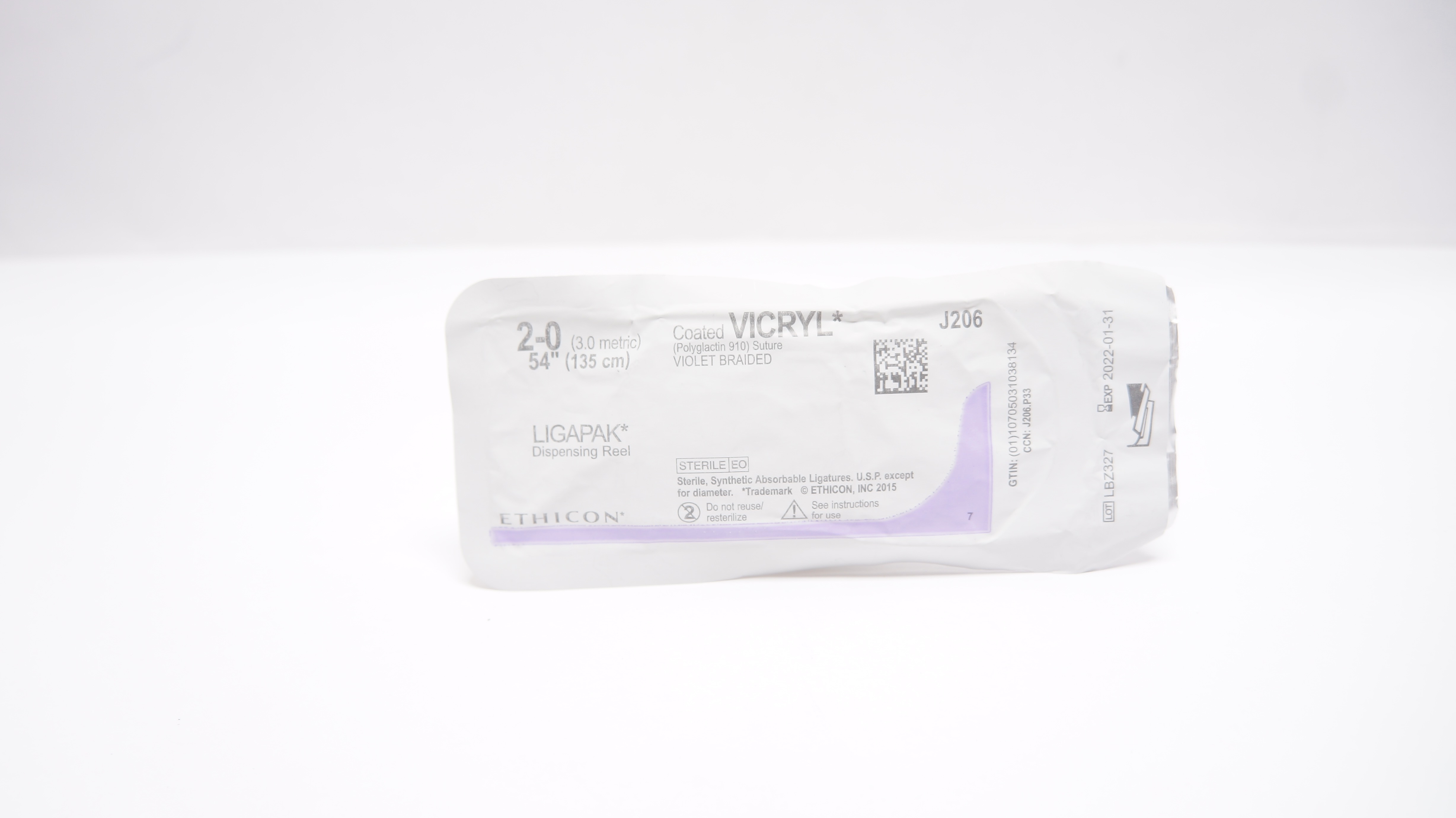 Ethicon J206 2-0 Coated VICRYL, Ligapak Dispensing Reel, 54inch (x)