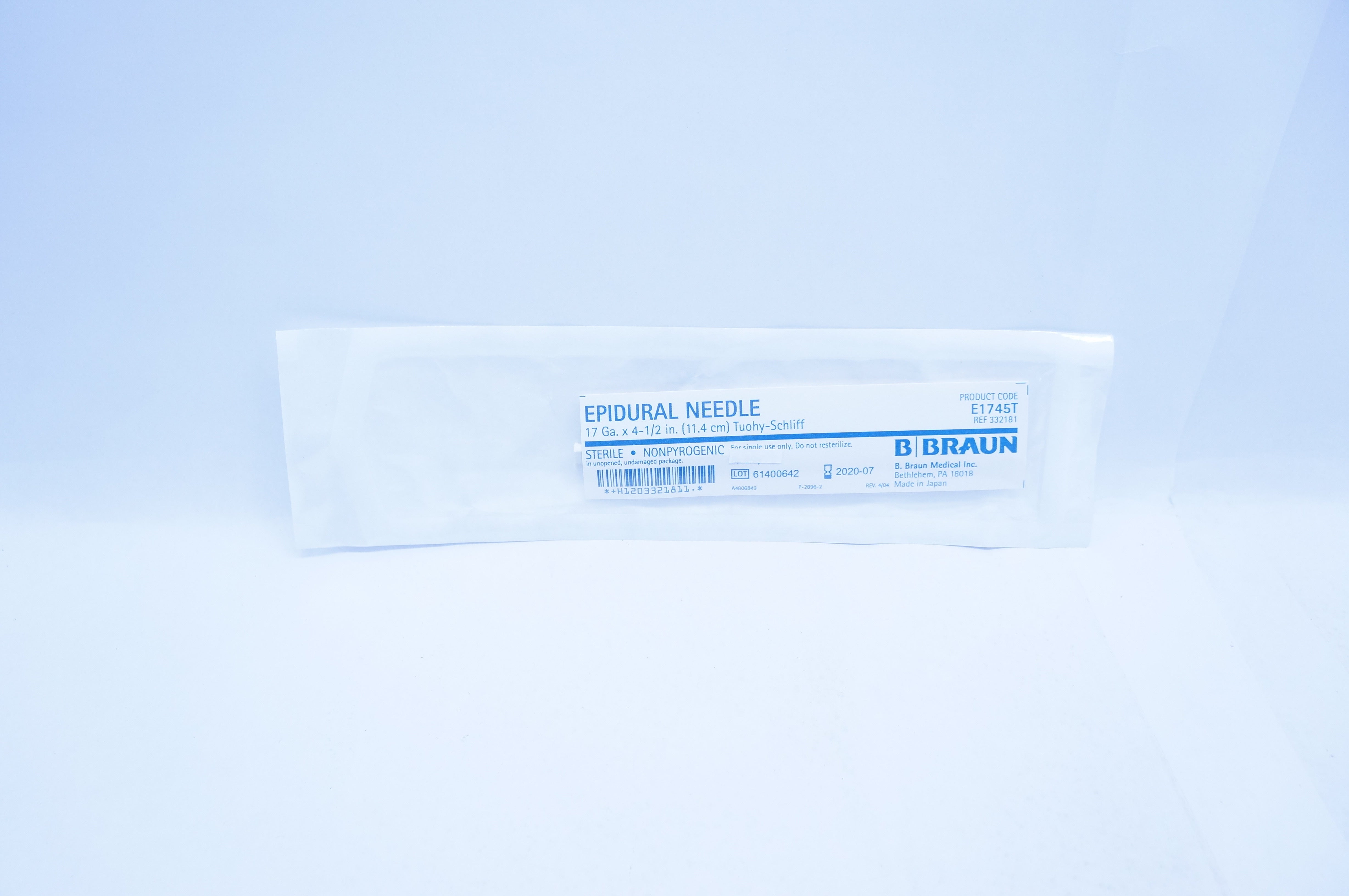 Braun 332181 Epidural Ndle 17Ga. x 4-1/2inch Tuohy-Schliff (x)