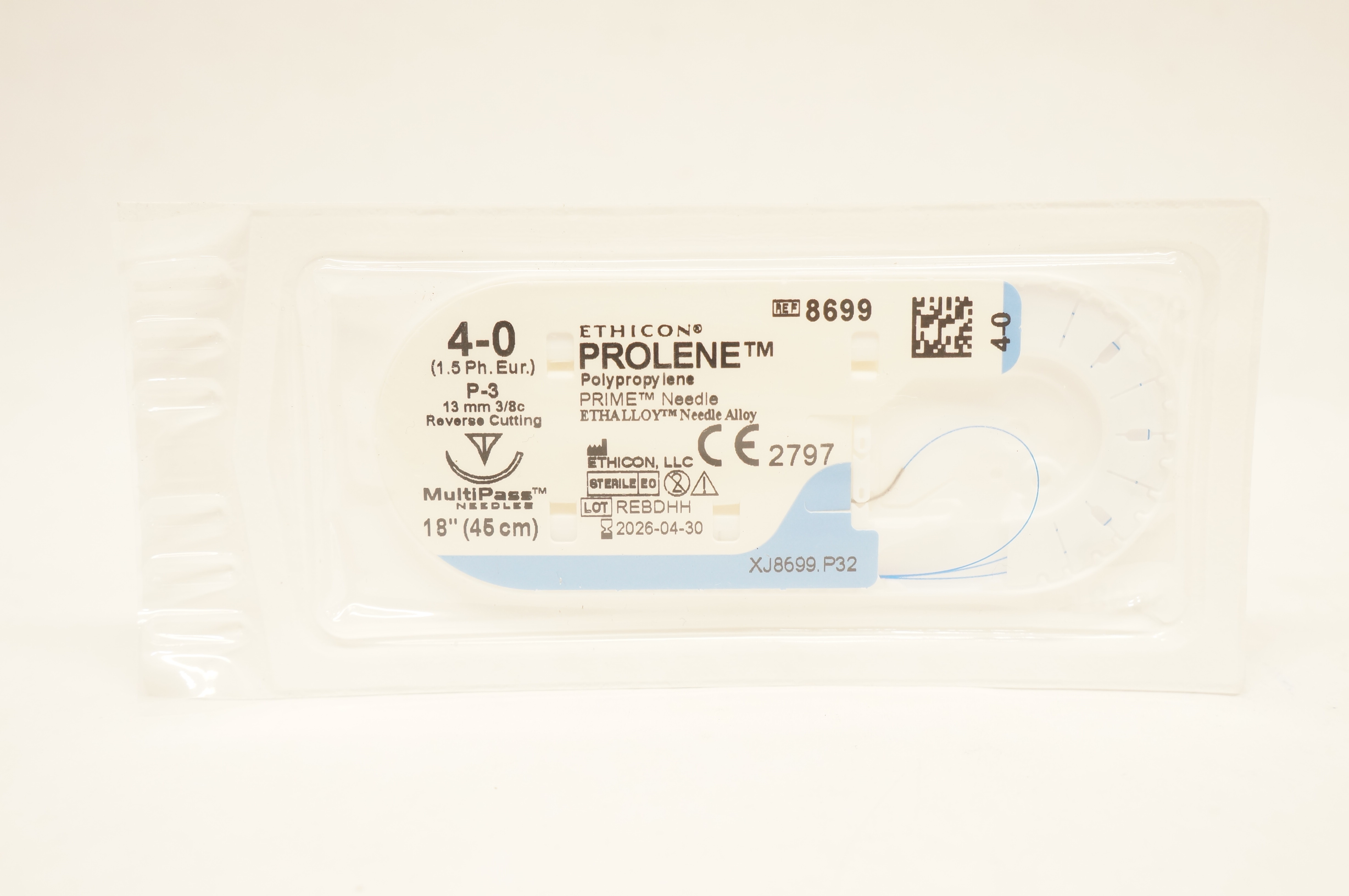 Ethicon 8699 4-0 PROLENE Polypropylene Stre P-3 13mm 3/8c Reverse Cutting 18inch