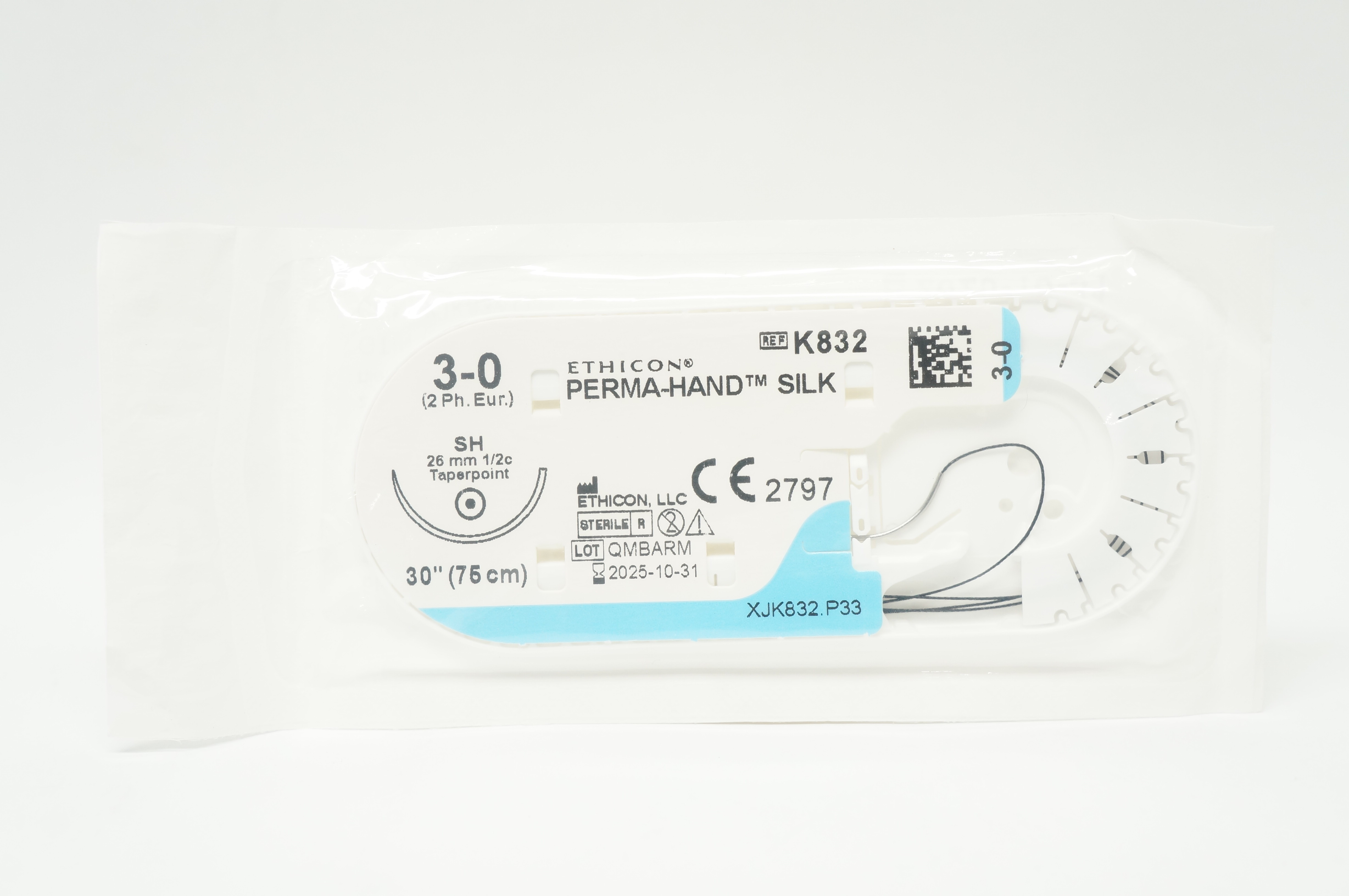Ethicon K832 3-0 PERMA-HAND SILK SH, 26mm 1/2c Taperpoint, 30inch