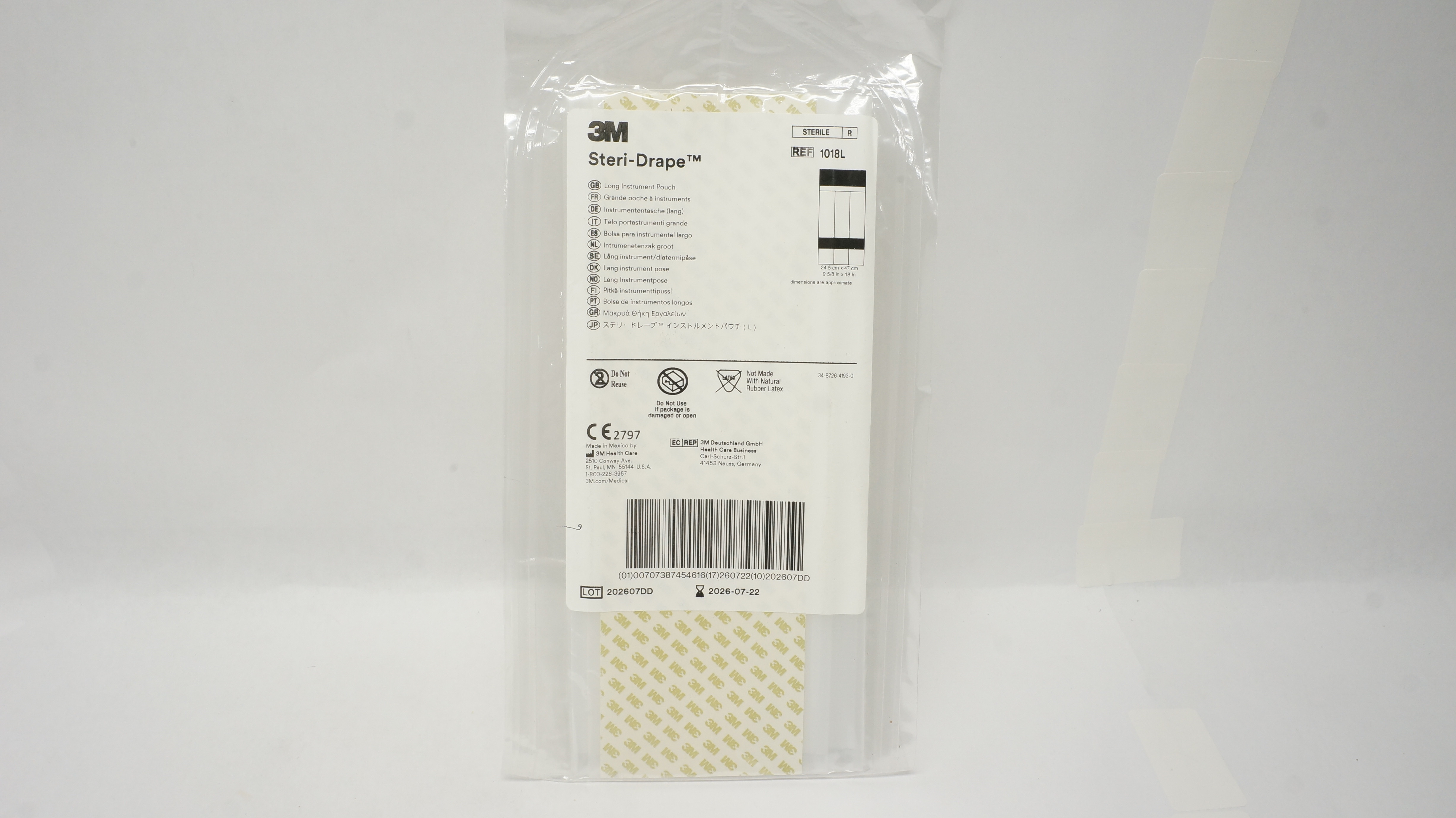 3M 1018L Steri-Drape Long Instrument Pouch 9 5/8 inch x 18 inch