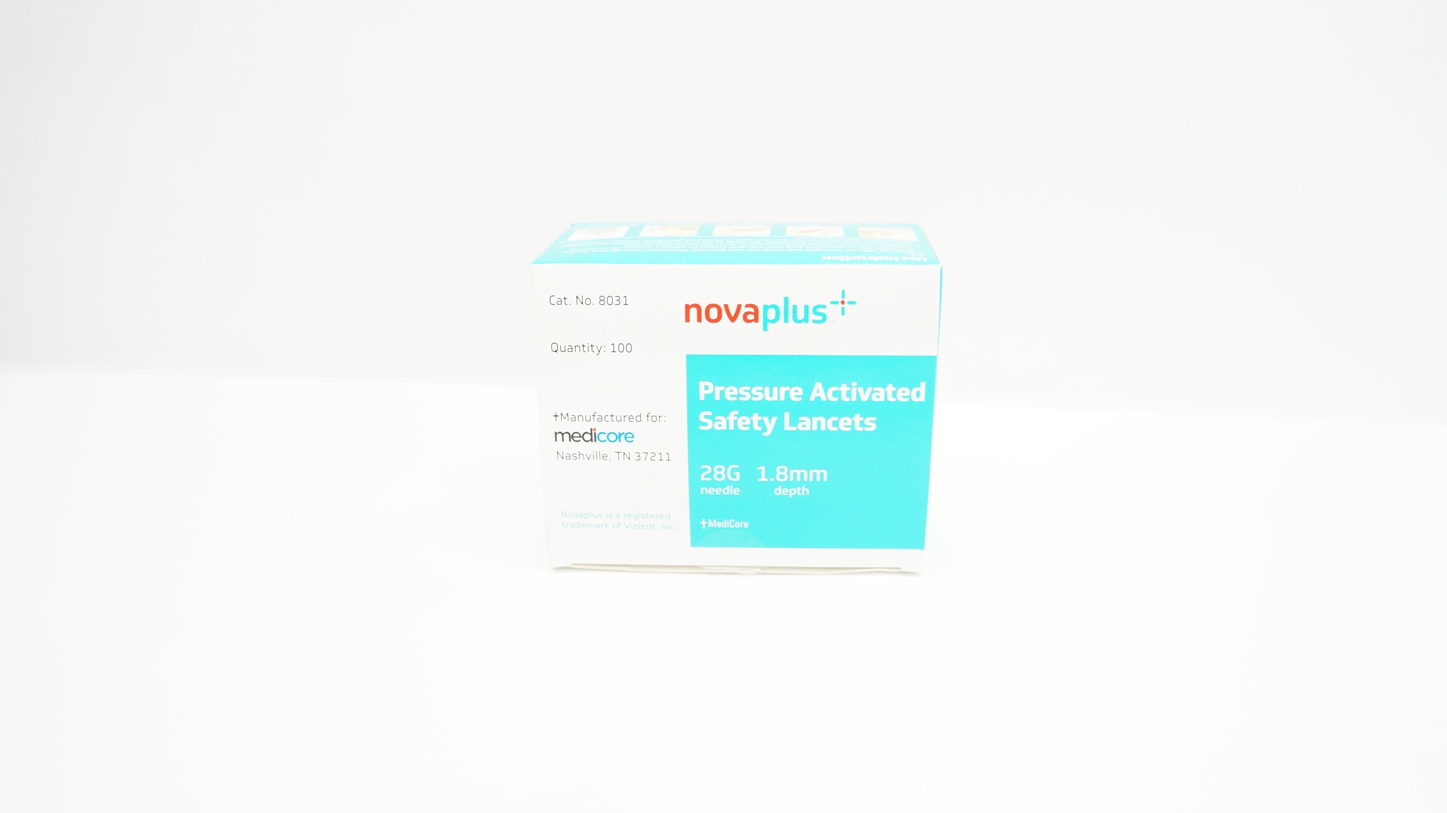 MediCore 8031 NovaPlus Pressure Activated Safety Lancets 28G x 1.8mm -Box of 100
