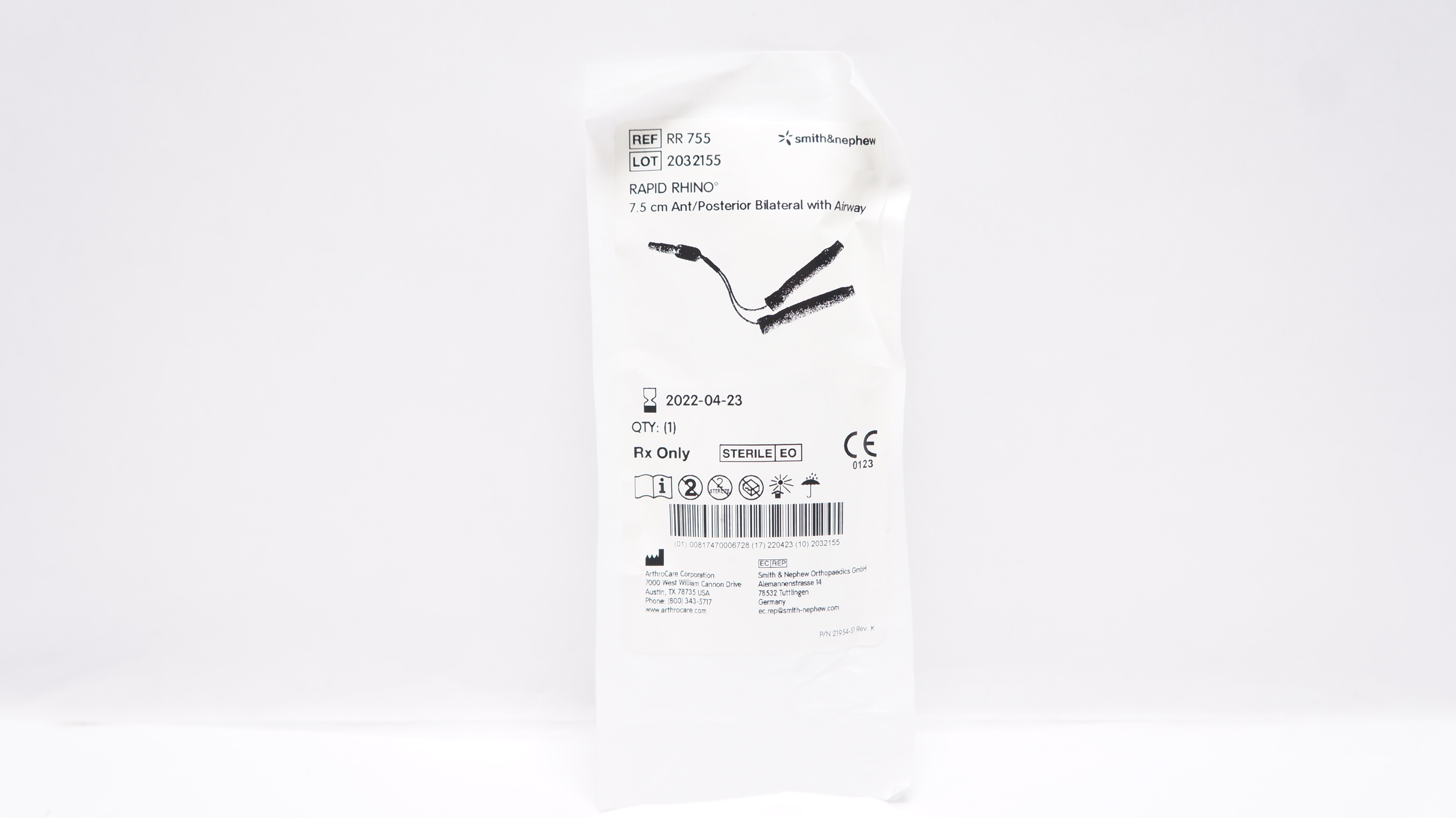 Smith&Nephew RR 755 Rapid Rhino Ant/Posterior Bilateral w/Airway, 7.5 cm (x)