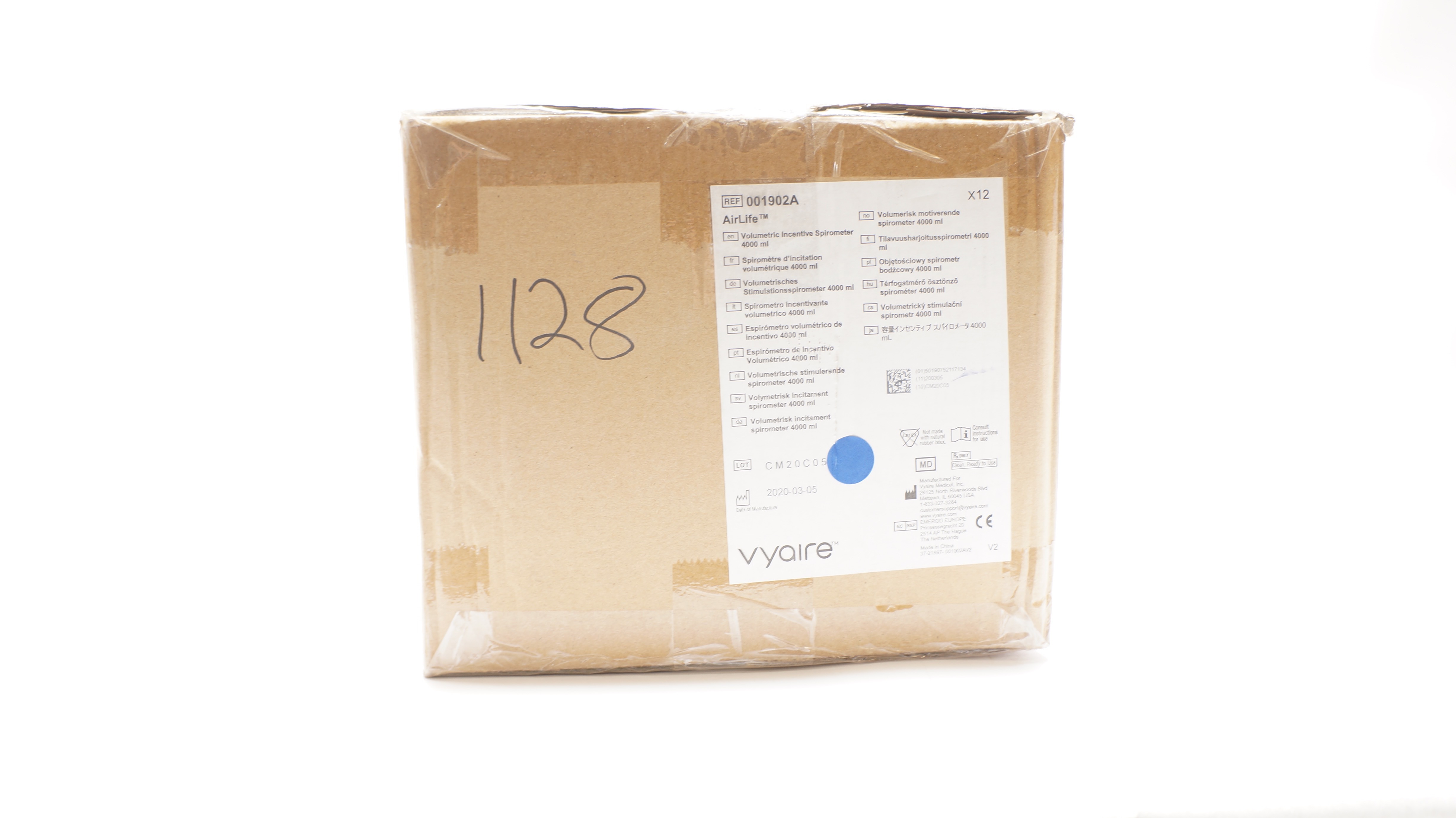 Vyaire 001902A AirLife Volumetric Incentive Spirometer 4000ml - Box of 12