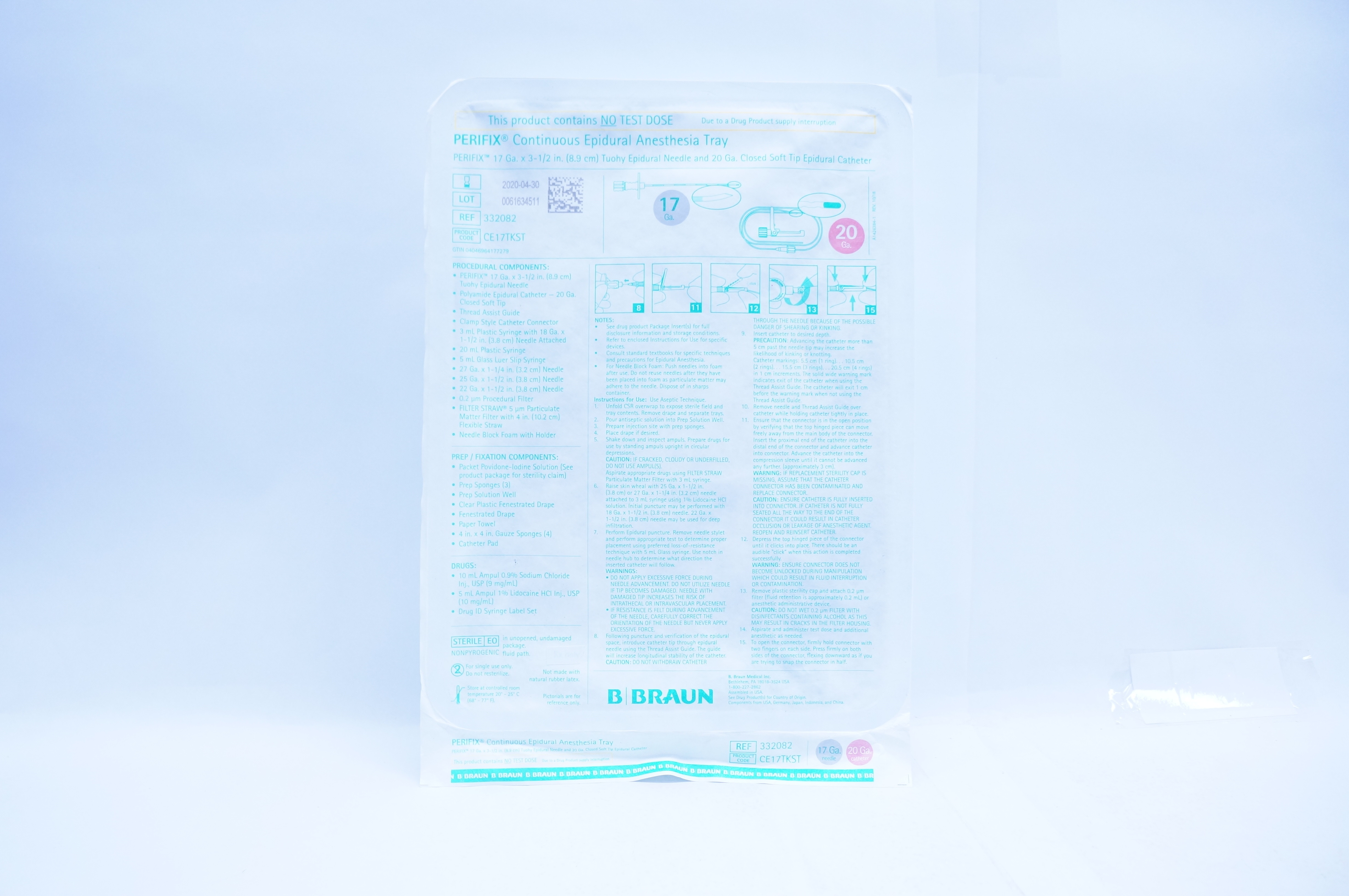 B.Braun 332082 PERIFIX Continuous Epidural Anesthesia Tray 17Ga x 3-1/2inch (x)