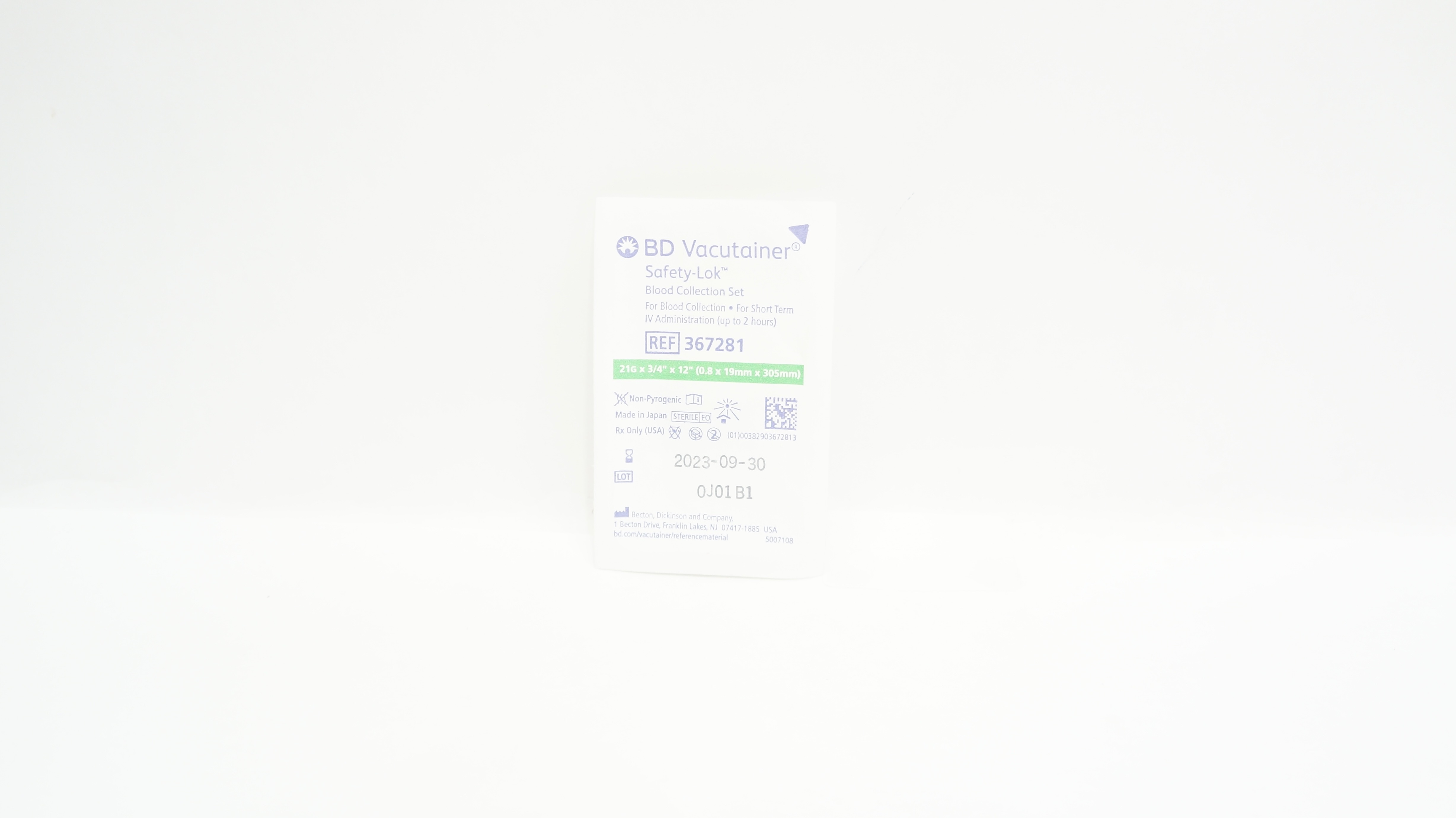 BD 367281 Safety-Lok Blood Collection Set 21G x 3/4inch x 12inch (x)