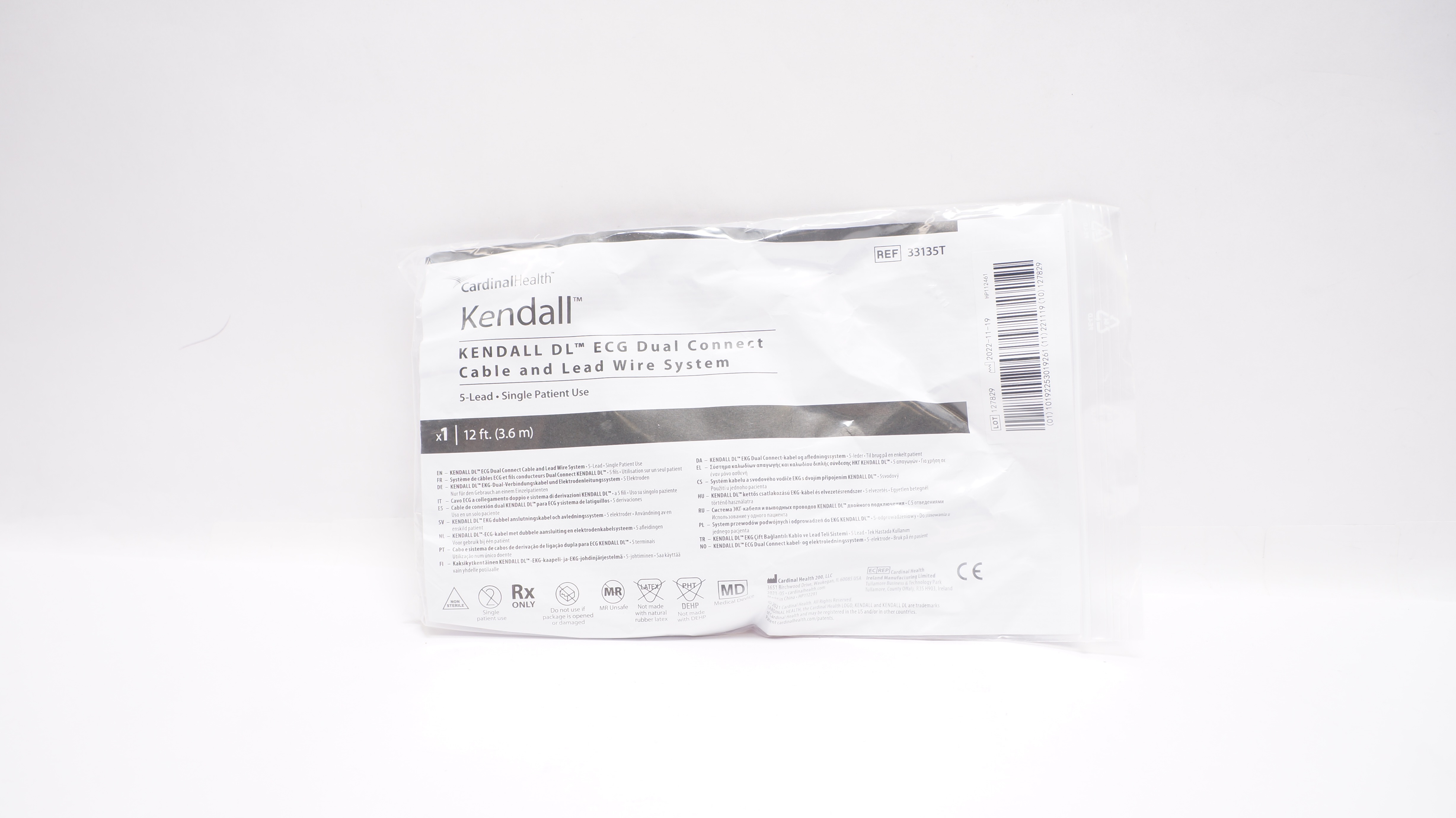 Cardinal Health 33135T Kendall DL ECG Dual Connect Cable & Lead Wire System 12ft