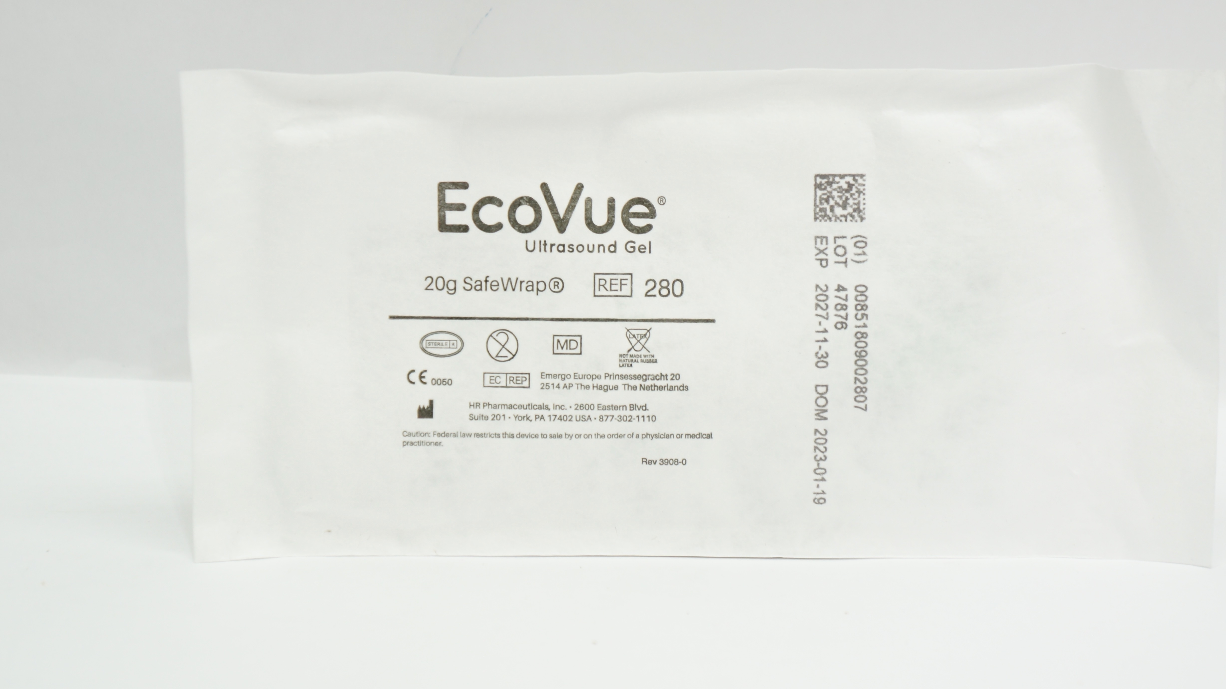 HR Pharmaceuticals 280 EcoVue Ultrasound Gel 20g Sterile SafeWrap