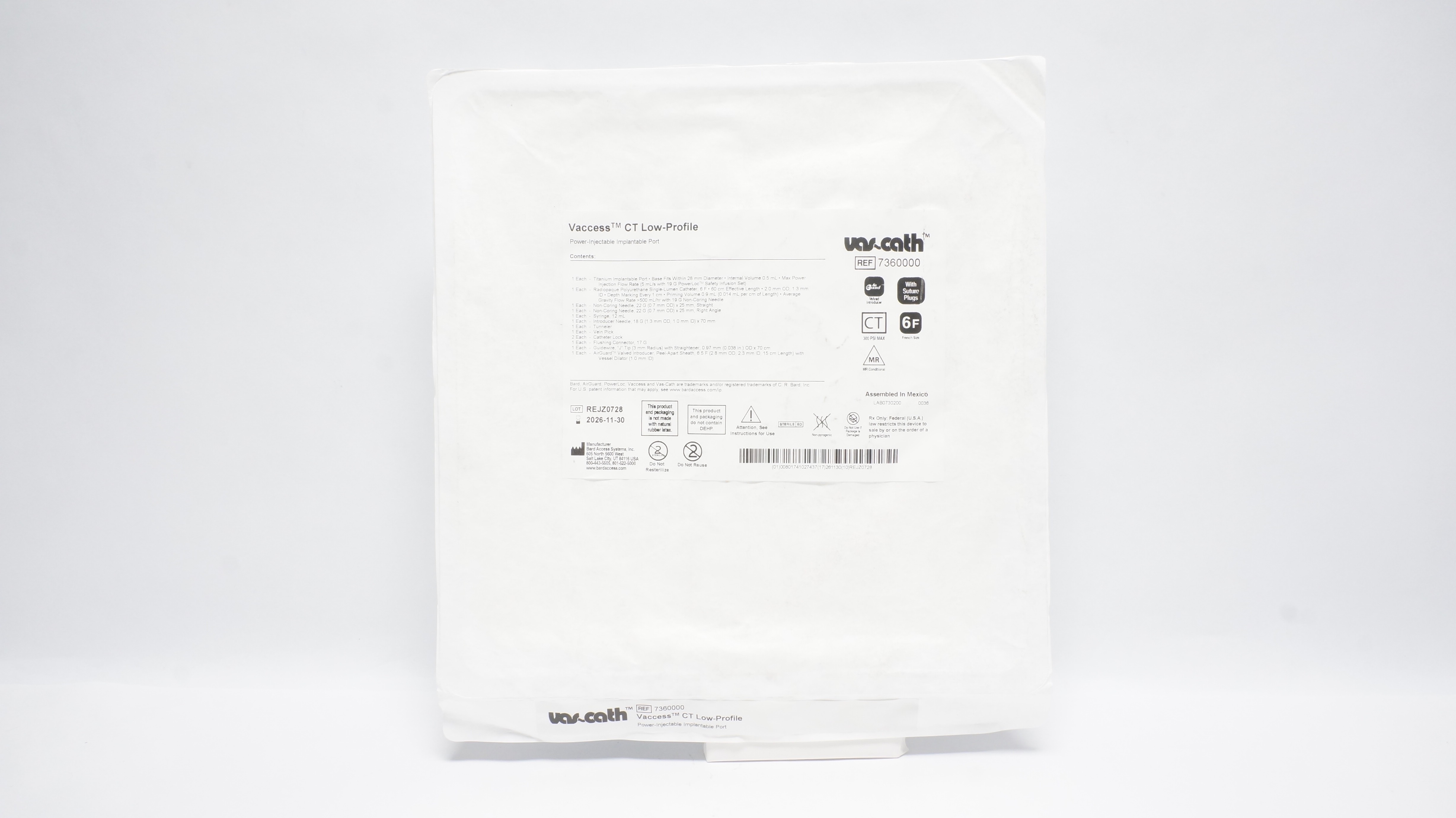 Bard 7360000 Vaccess Power-Injectable Implantable Port 6F