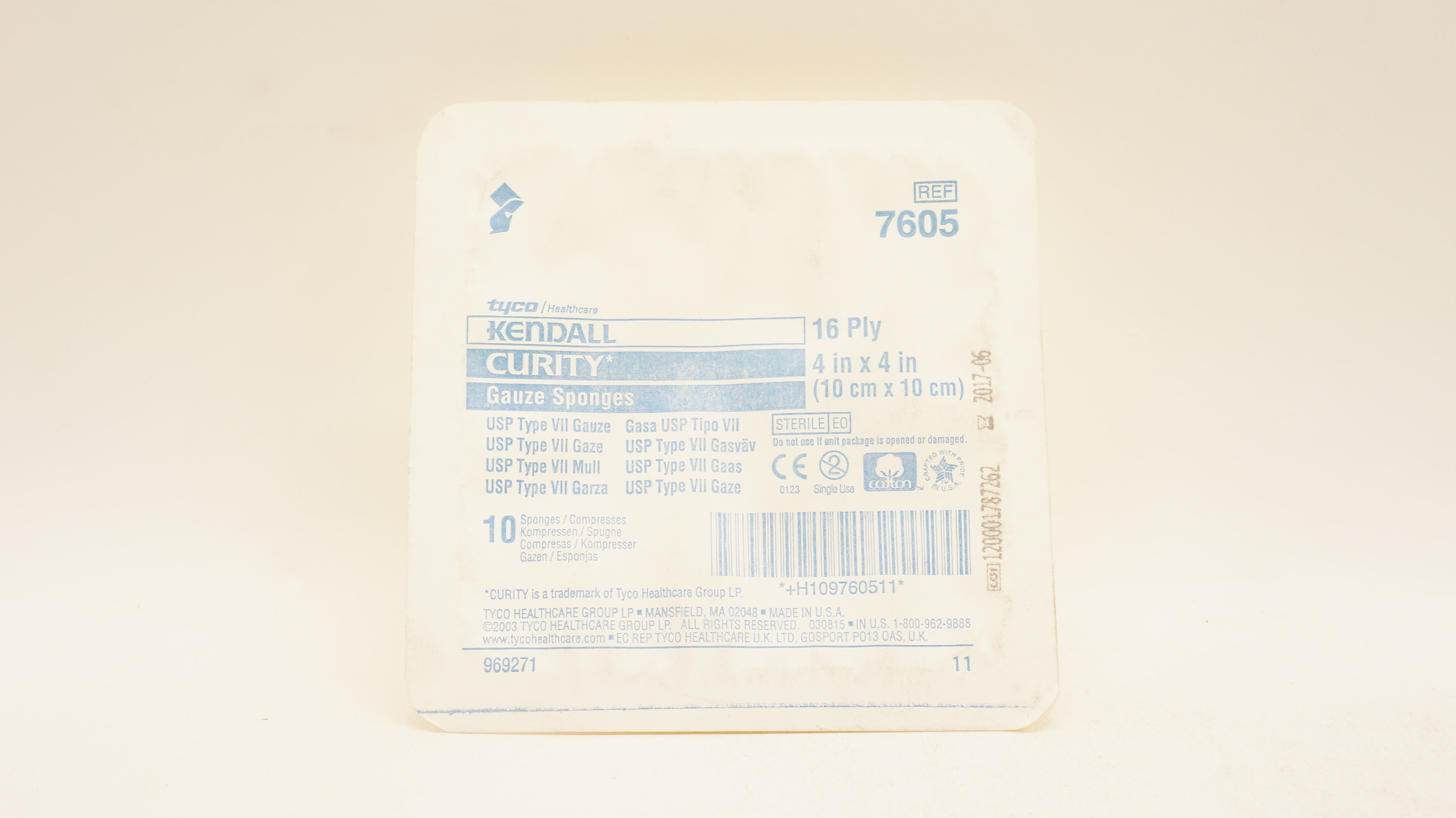 Tyco 7605 Kendall Curity Gauze Sponges 16-Ply 4inch x 4inch - Pack of 10 (x)