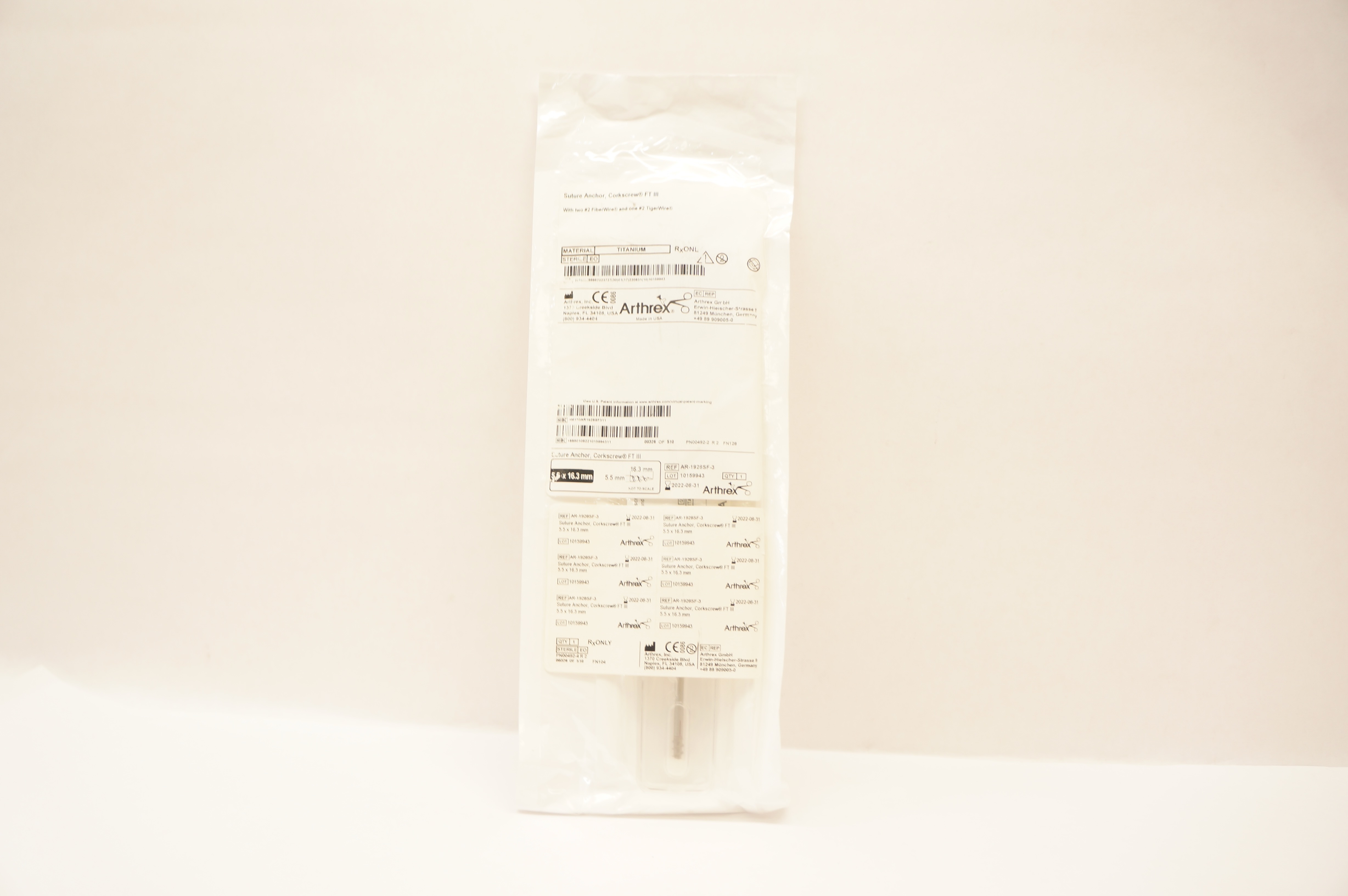 Arthrex AR-1928SF-3 Stre Anchor Corkscrew FT III w/#2 Fiber Wire 5.5 x 16.3mm(x)