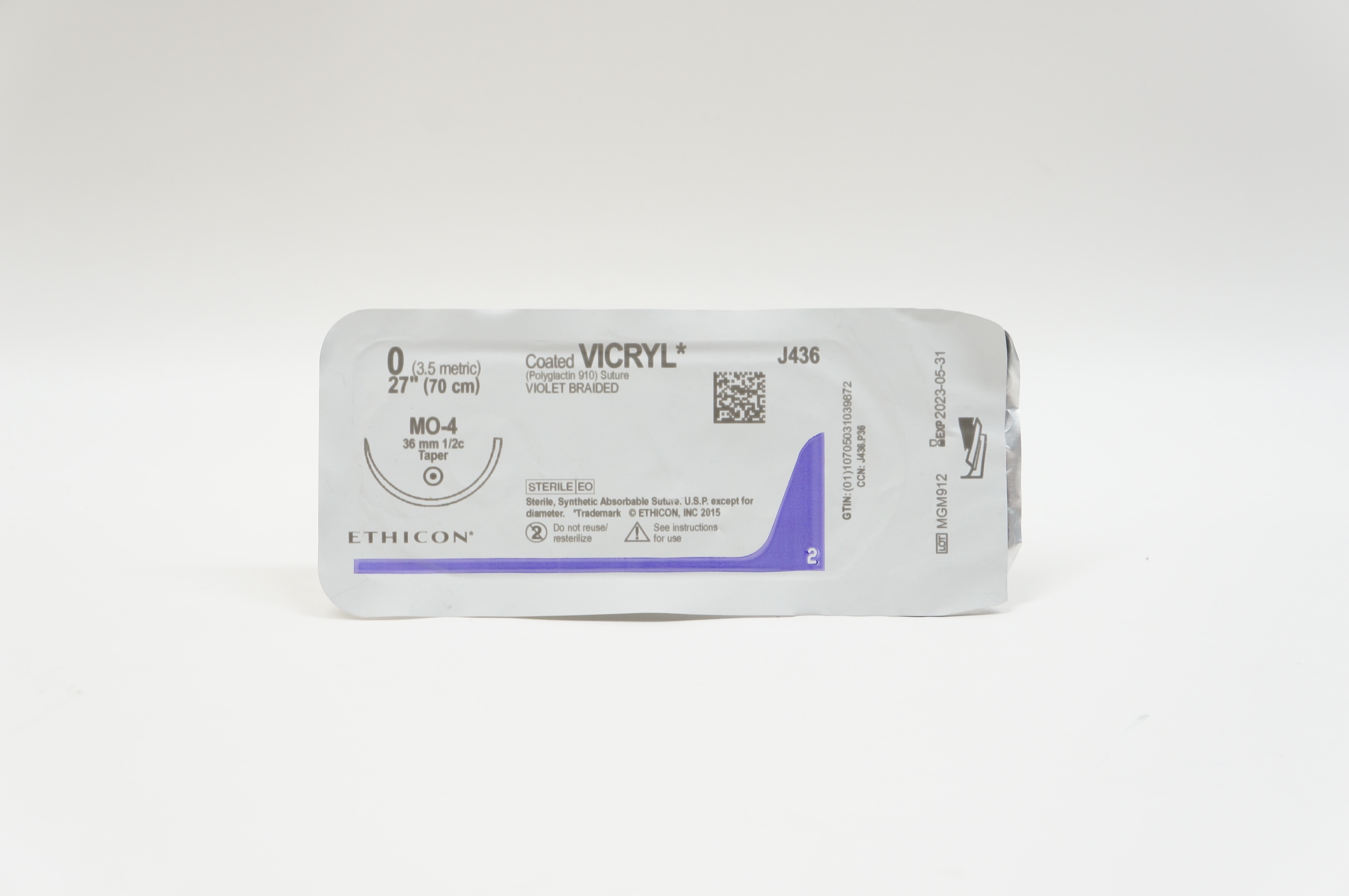 Ethicon J436 0 Coated VICRYL Polyglactin 910 Stre MO-4 36mm 1/2c Taper 27inch(x)