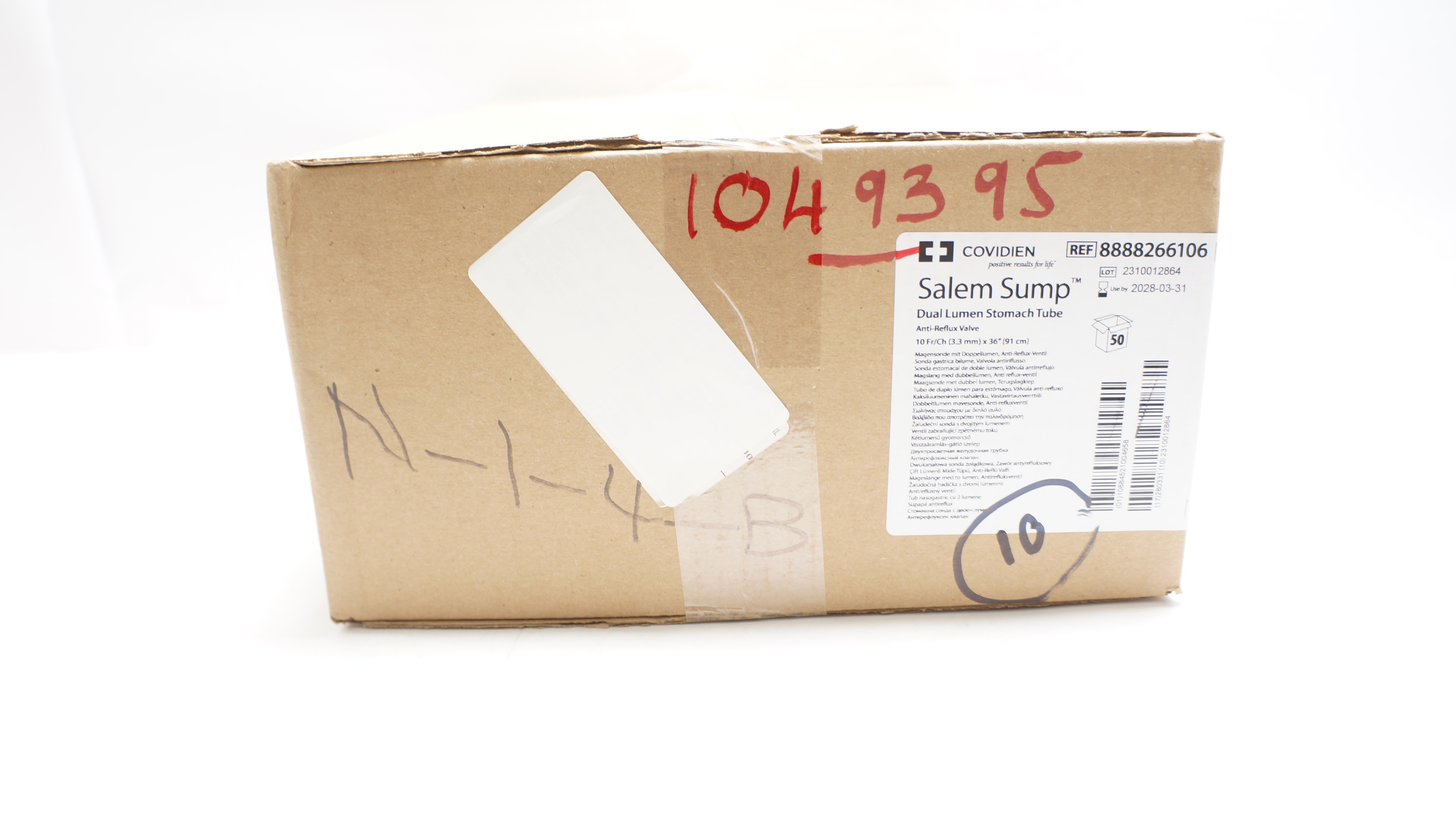 Covidien 8888266106 Salem Sump Dual Lumen Stomach Tube 10Fr/Ch x 36in.-Box of 50