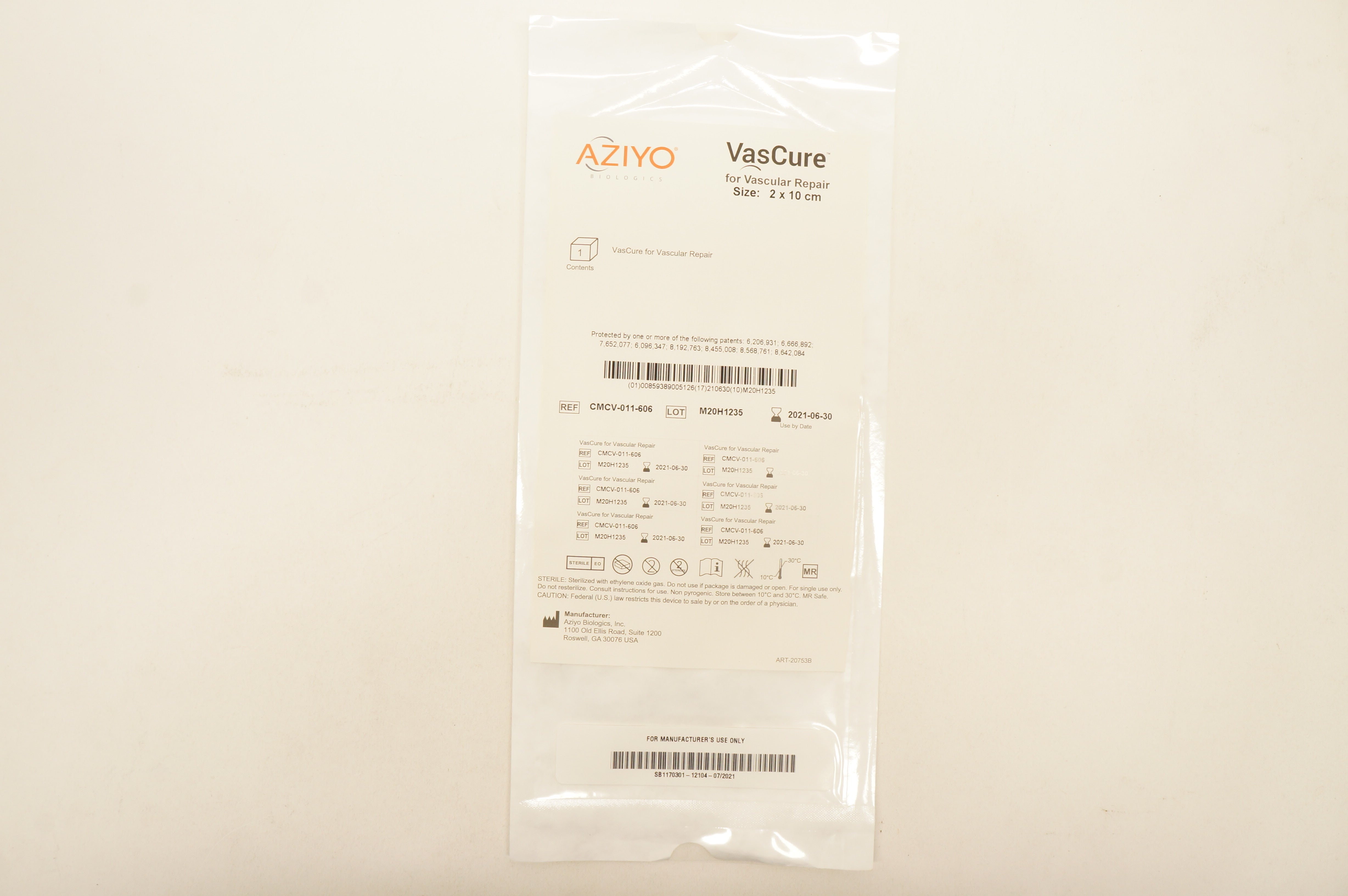 Aziyo Biologics CMCV-011-606 VasCure for Vascular Repair, Size 2 x 10cm (x)