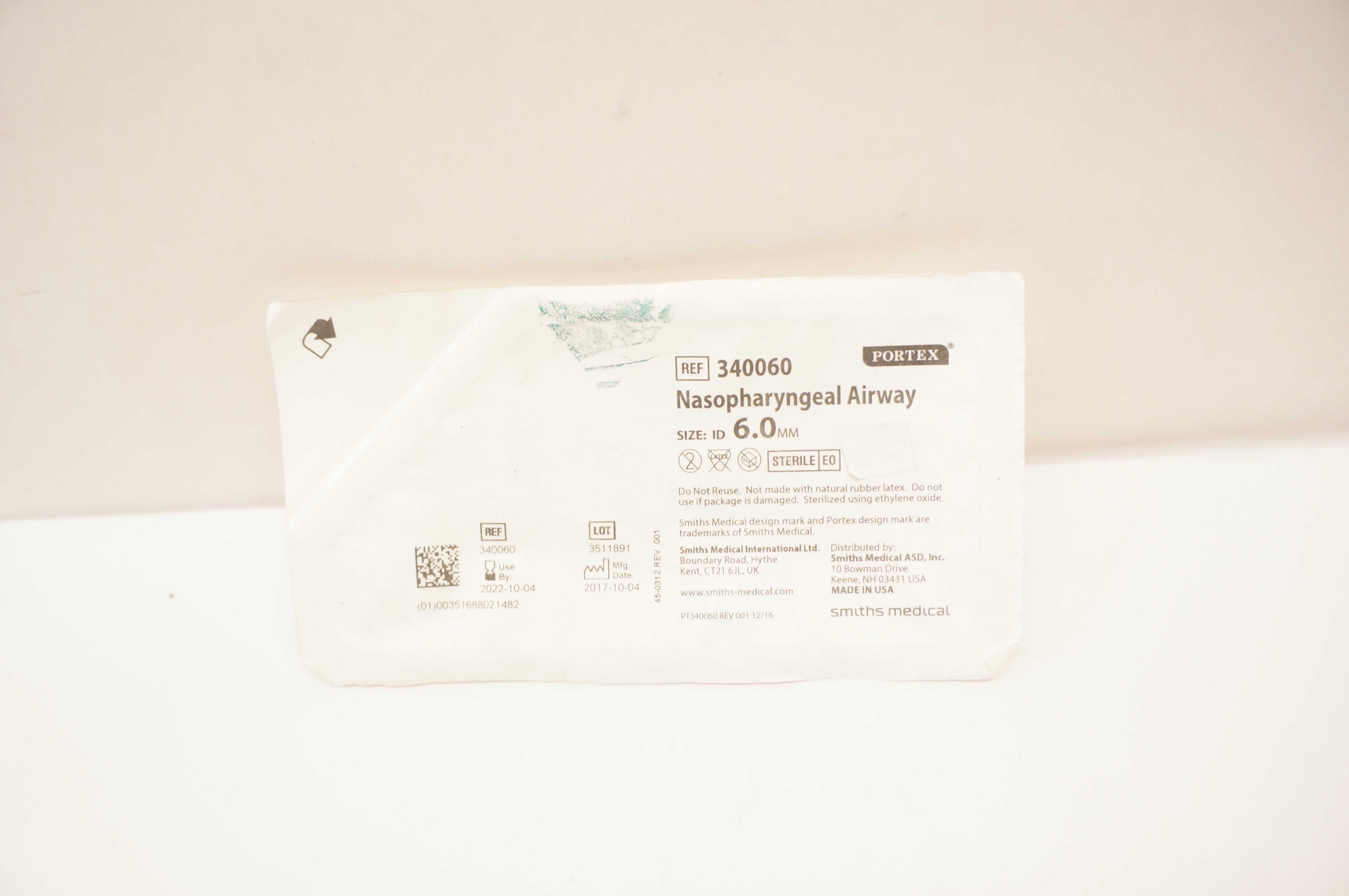 Smith Medical 340060 Portex Nasopharyngeal Airway 6.0mm I.D. (x)