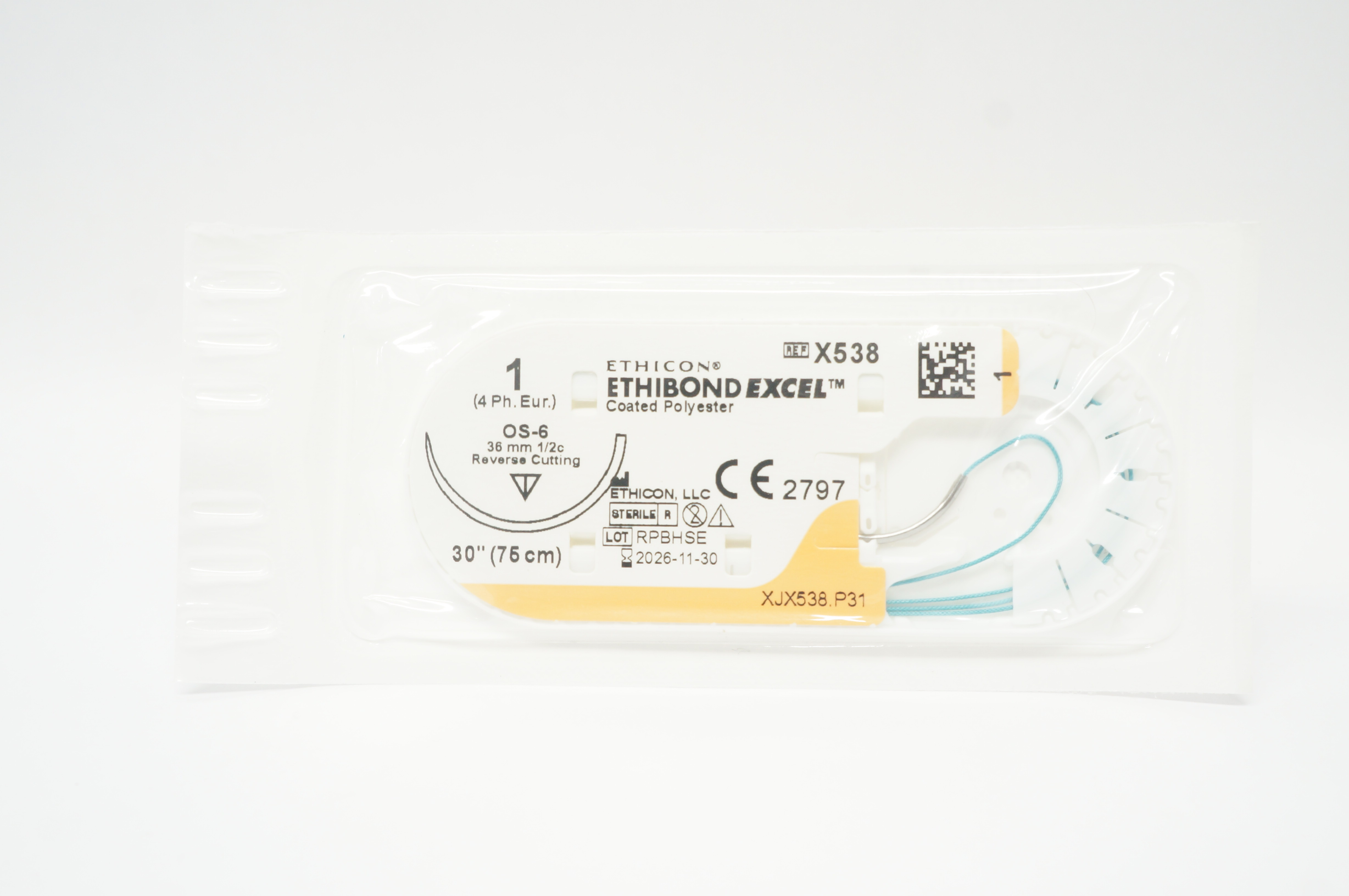 Ethicon X538 1 ETHIBOND EXCEL Stre OS-6 36mm 1/2c Reverse Cutting 30inch