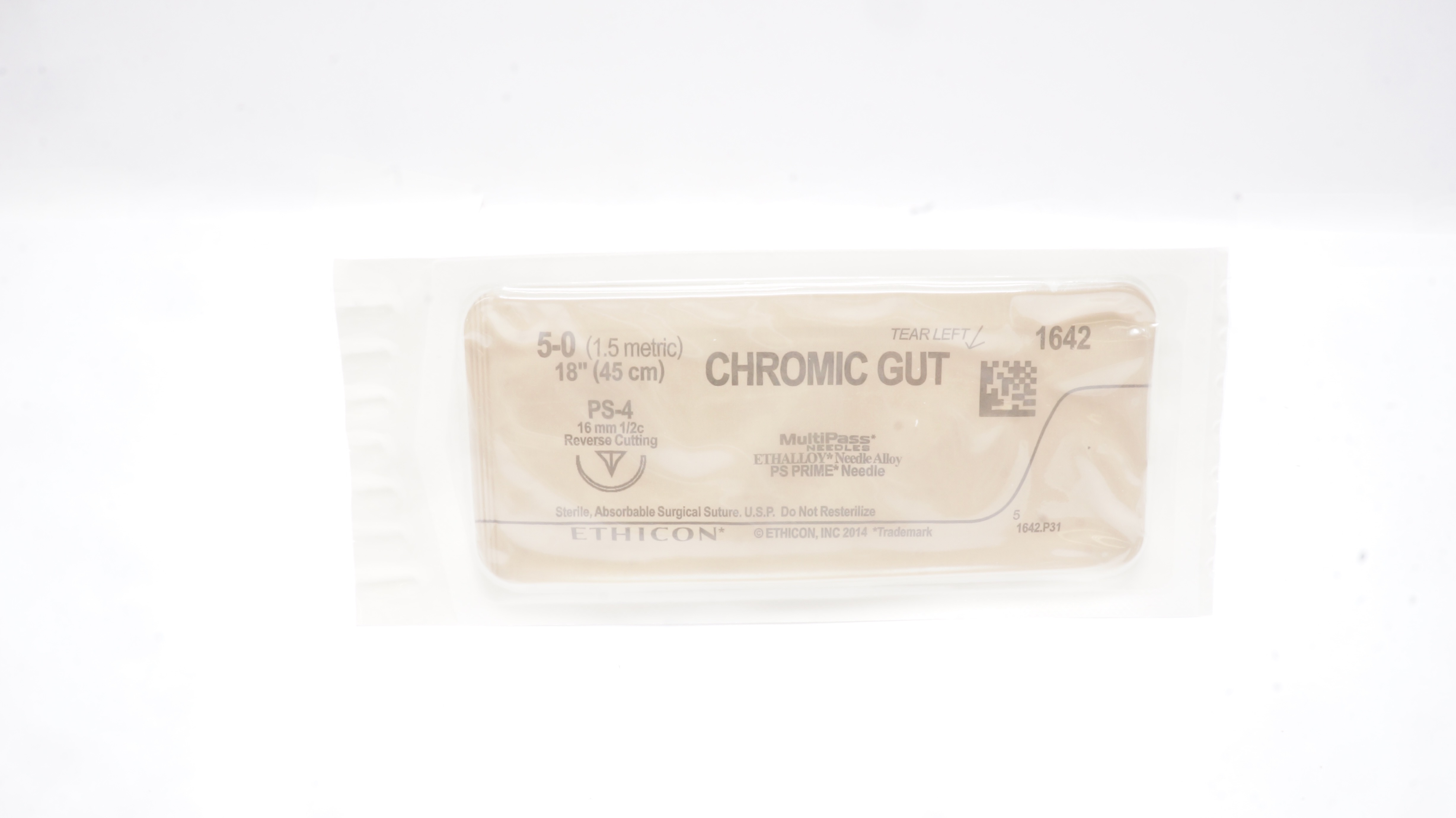 Ethicon 1642 5-0 Chromic Gut, PS-4, 16mm 1/2c Reverse Cutting, 18inch (x)