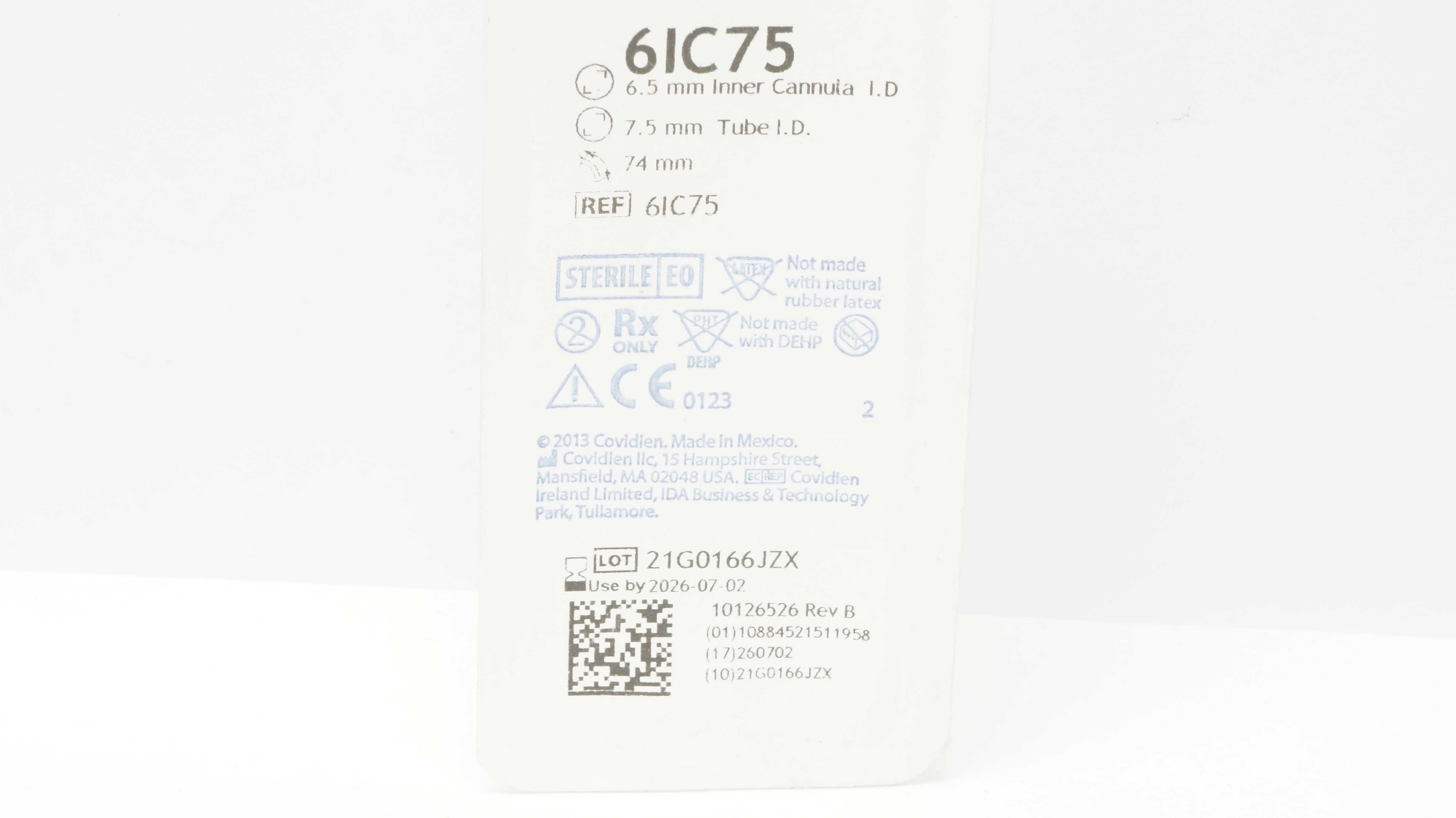 Covidien 6IC75 Shiley Disposable Inner Cannula 6.5mm I.D. x 7.5mm ID Tube x 74mm