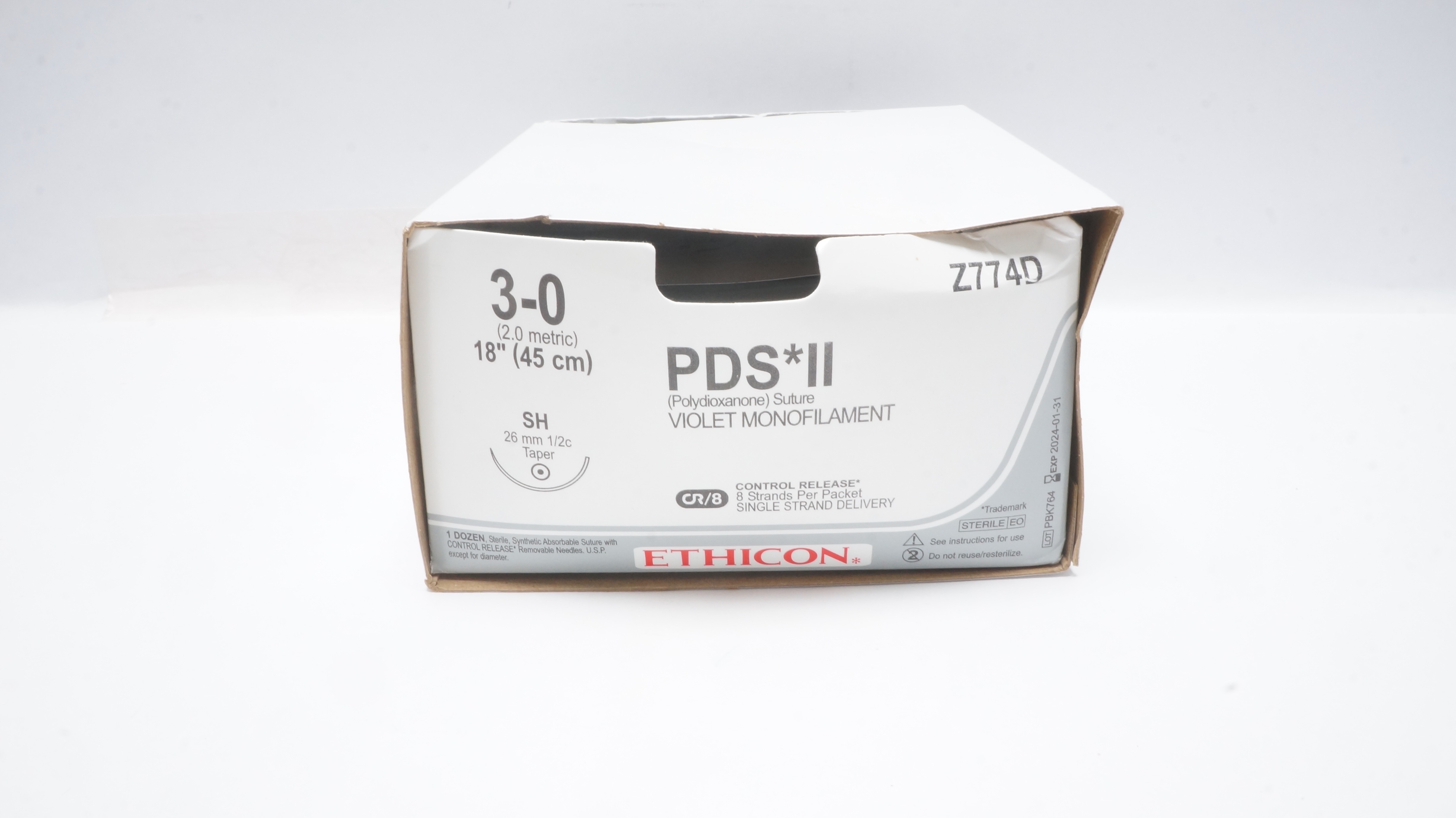 Ethicon Z774D 3-0 PDS II Polydioxanone Stre SH 26mm 1/2c Taper 18in(x)-Box of 12