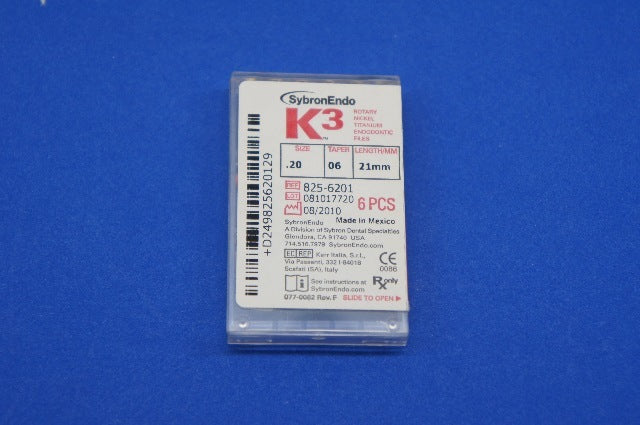 SybronEndo 825-6201 K3 Rotary Nickel Titanium Endodontic Files 0.20 ~ Box of 6