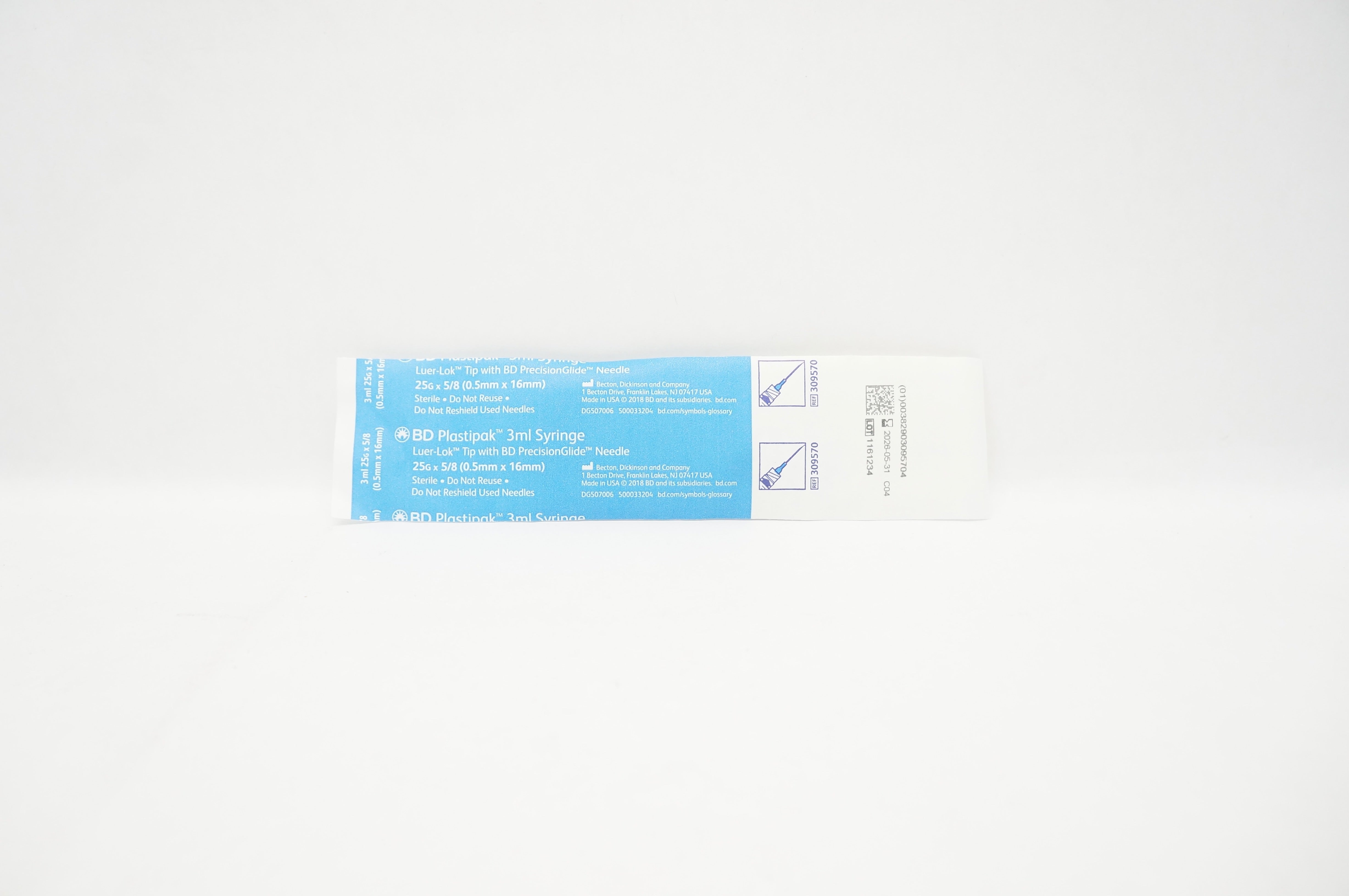 BD 309570 Plastipak 3mL Syringe Luer-Lok Tip W/ PrecisionGlide Ndle 25G x 5/8