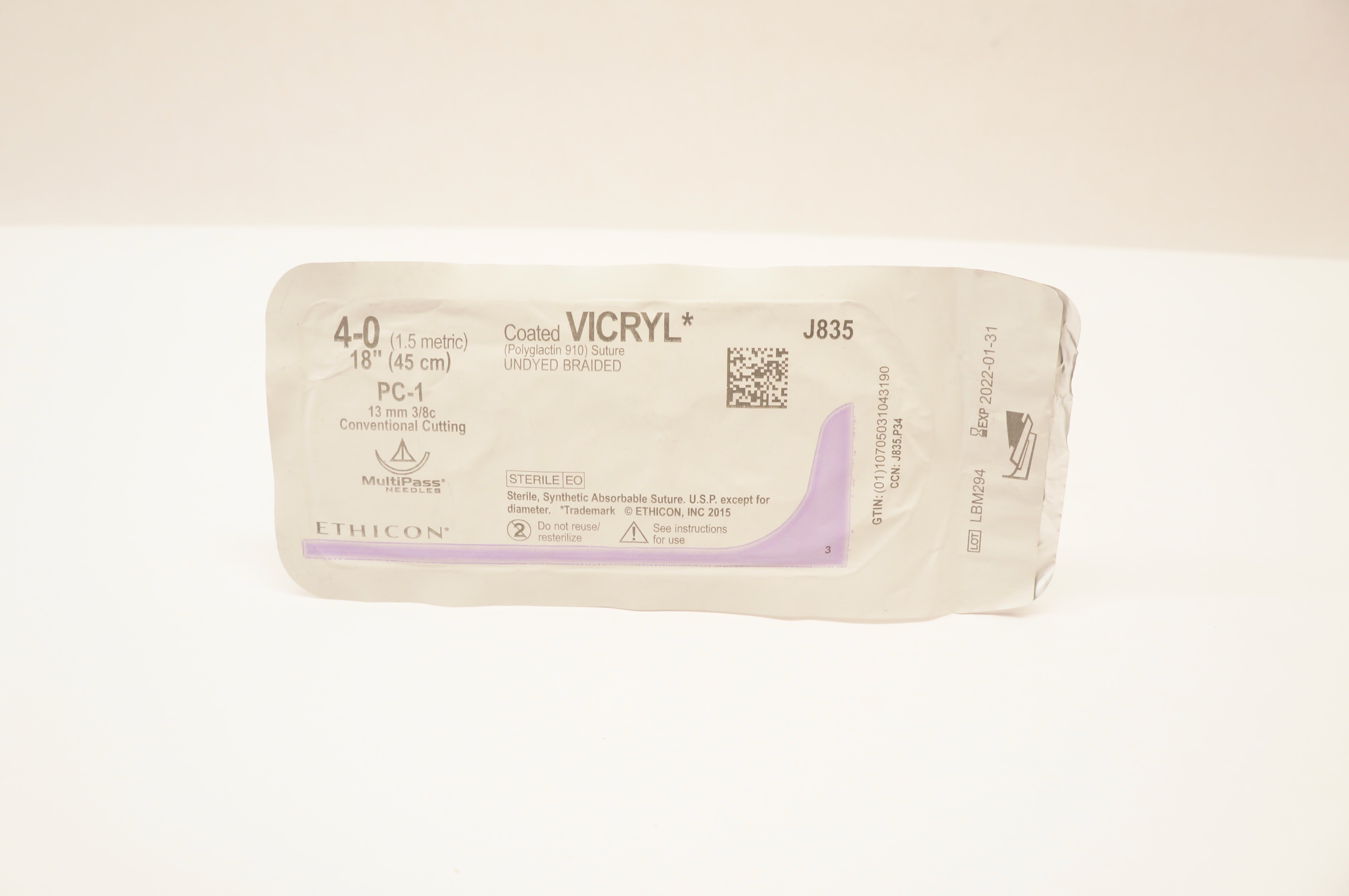 Ethicon J835 4-0 VICRYL Stre PC-1 13mm 3/8c Conventional Cutting, 18inch (x)