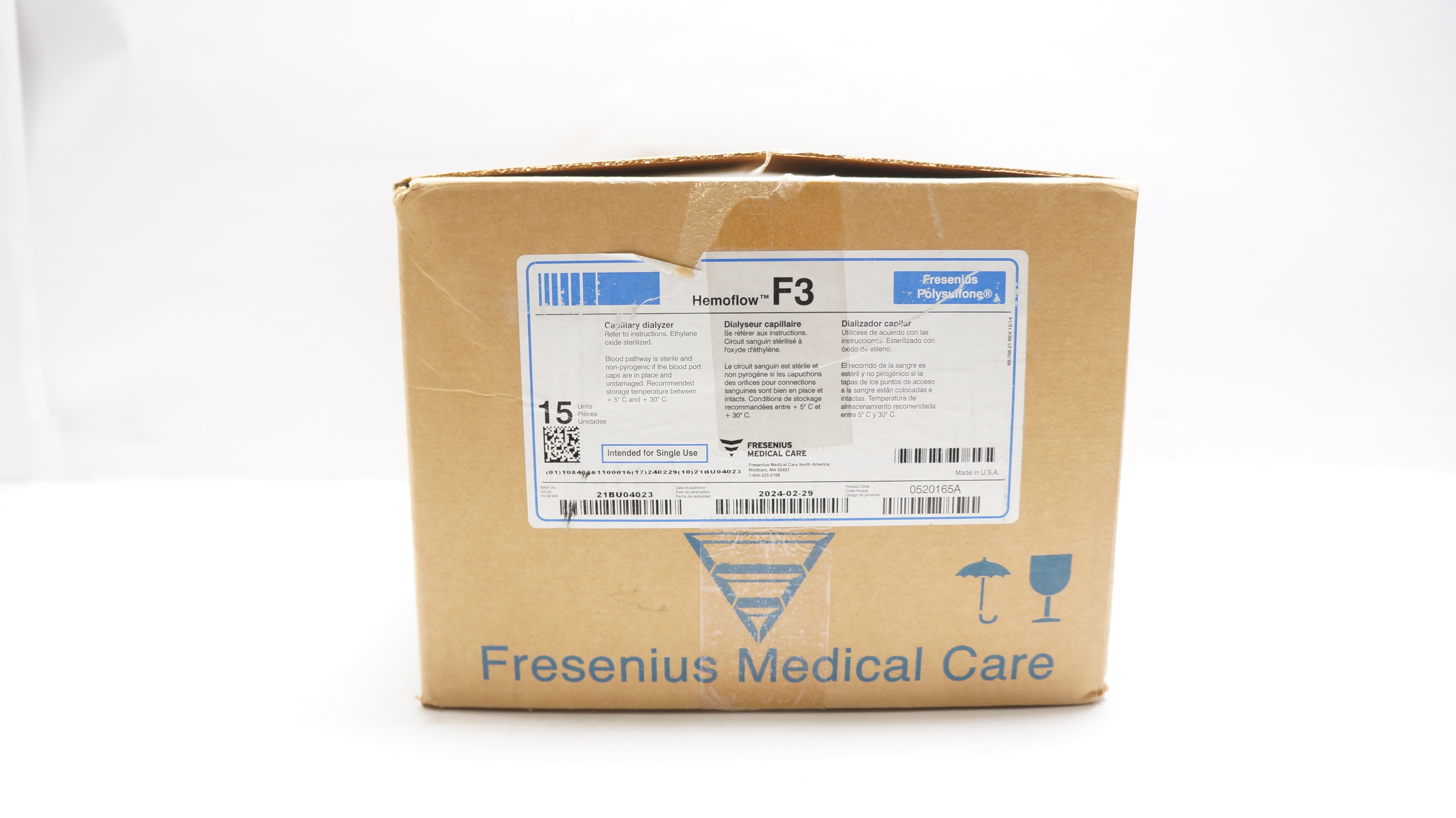 Fresenius Medical 0520165A Hemoflow F3 Capillary Dialyzer (x) - Box of 15