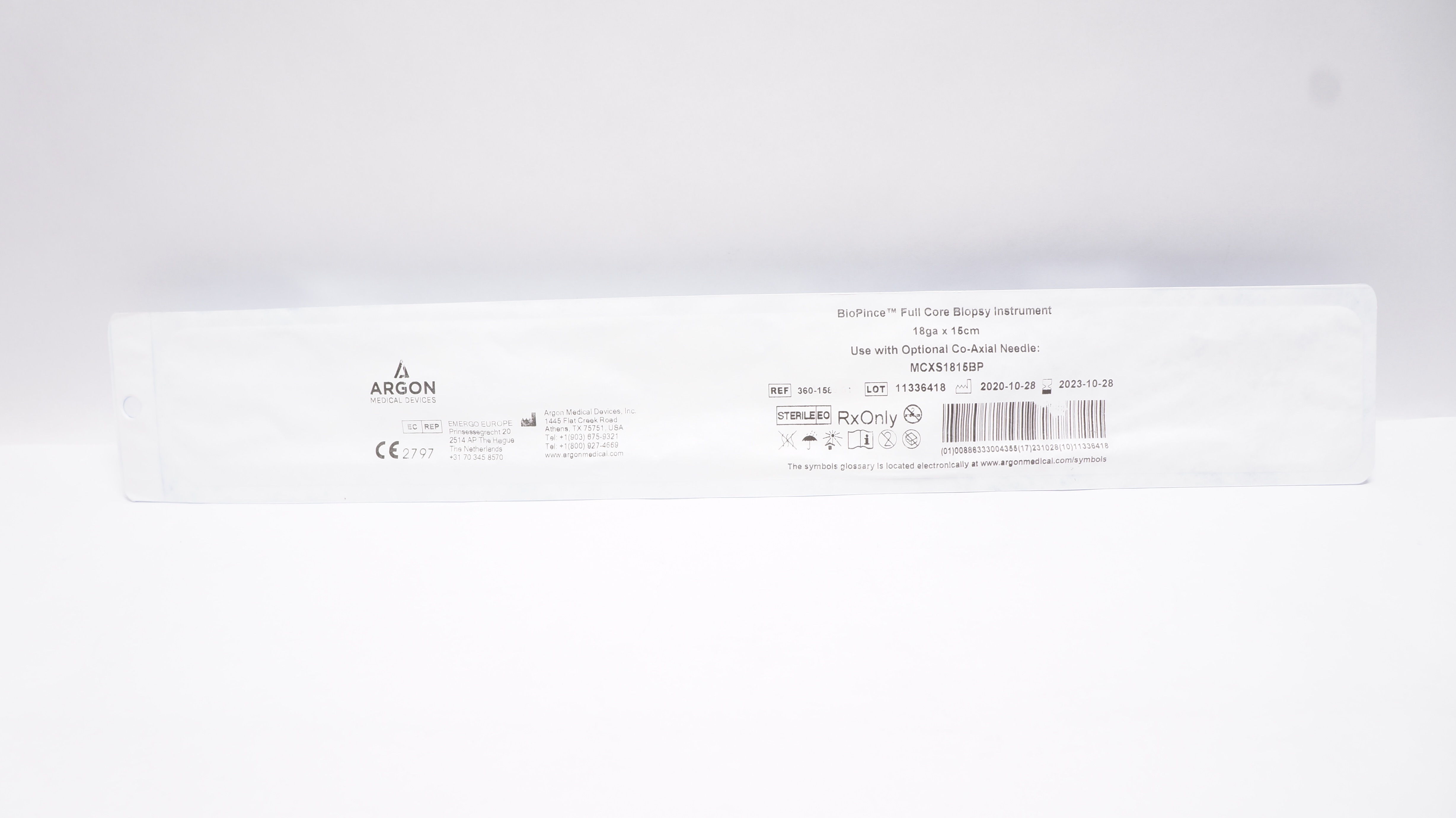 Argon 360-1580-01 BioPince Full Core Biopsy Instrument 15cm x 18ga