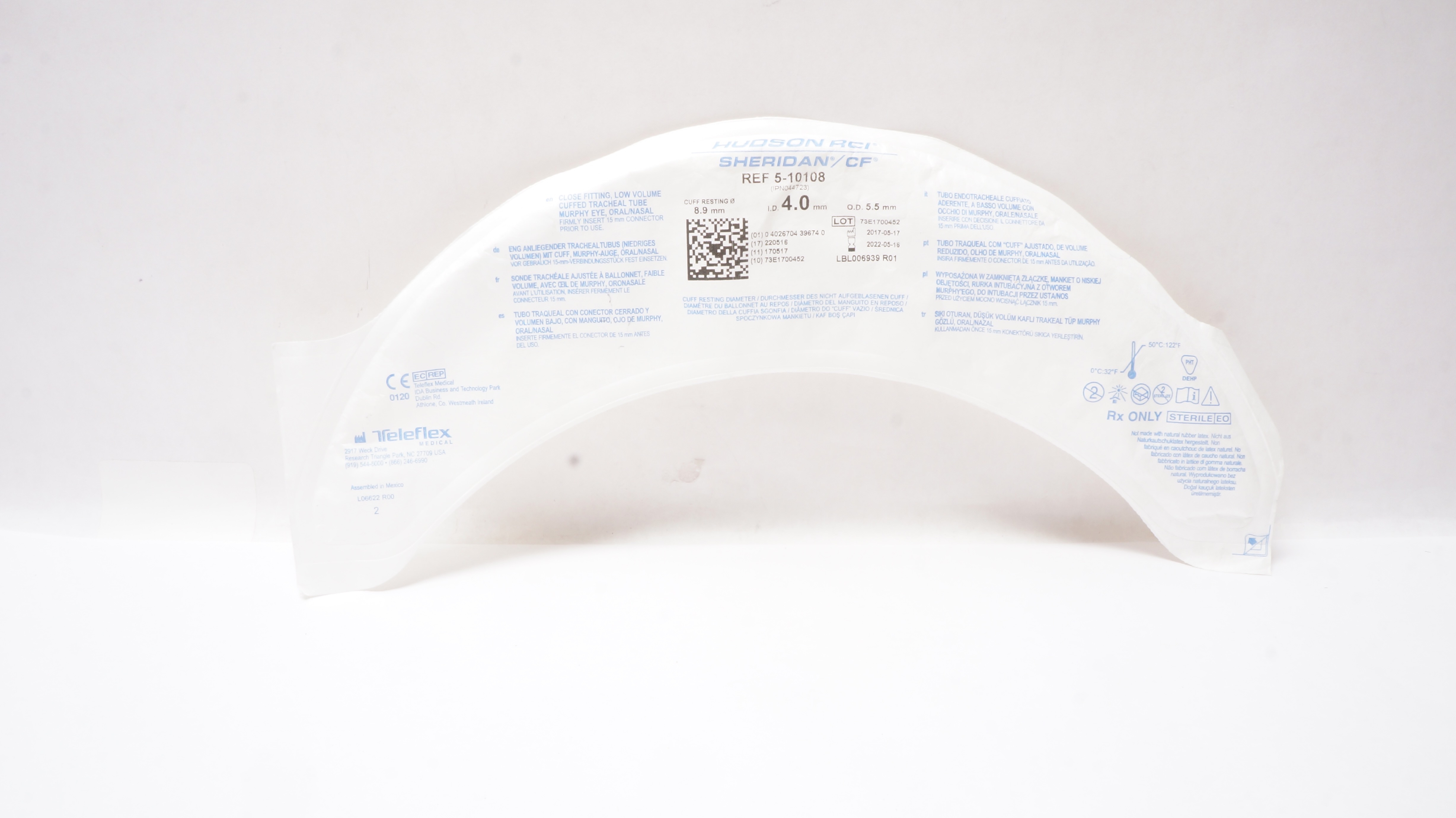 Teleflex 5-10108 Hudson RCI Sheridan Tracheal Tube 8.9mm x 4.0ID x 5.5OD (x)