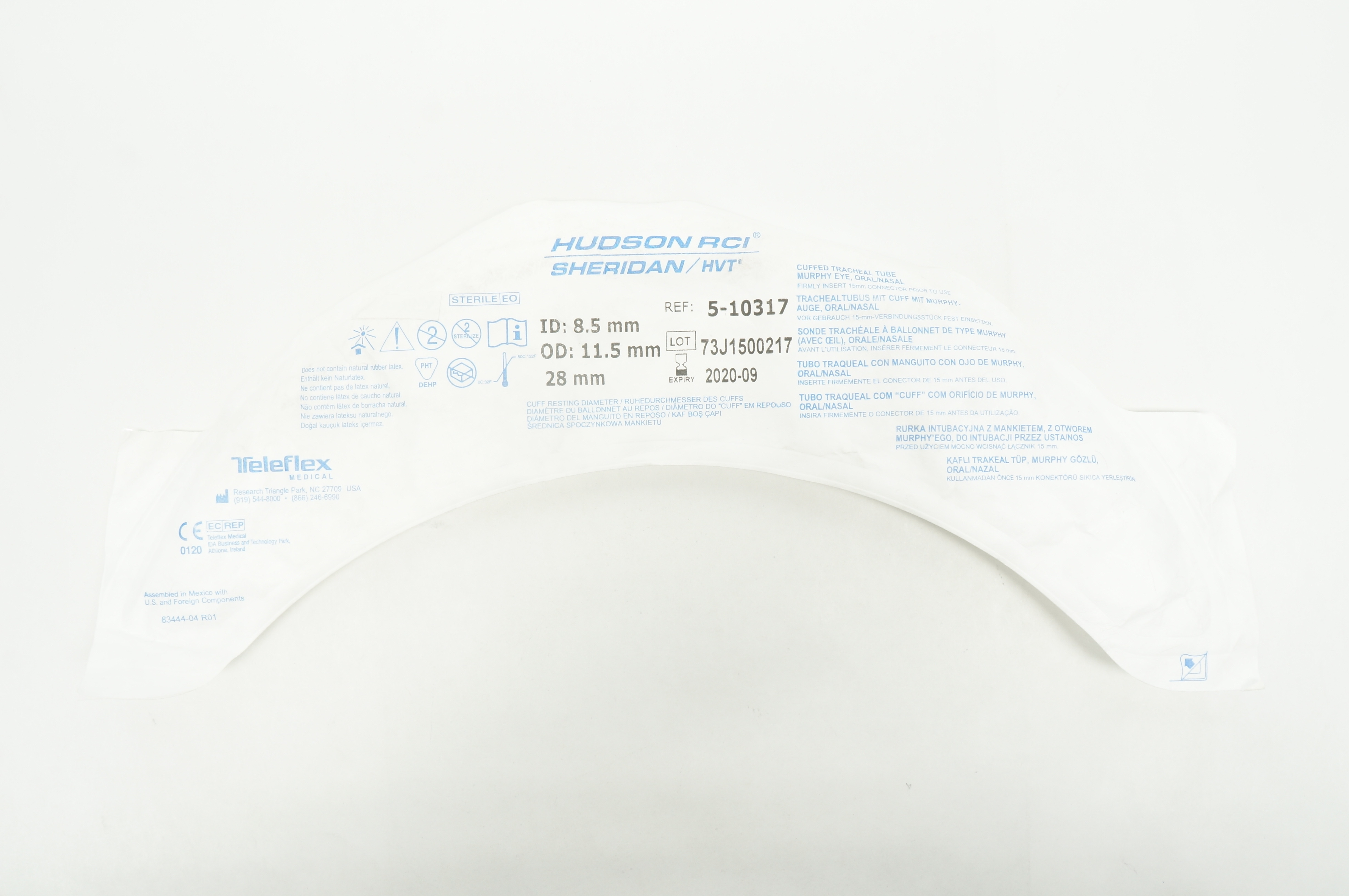 Teleflex 5-10317 High Volume Tapered Cuffed Tracheal Tube 8.5mm x 11.5mm (x)