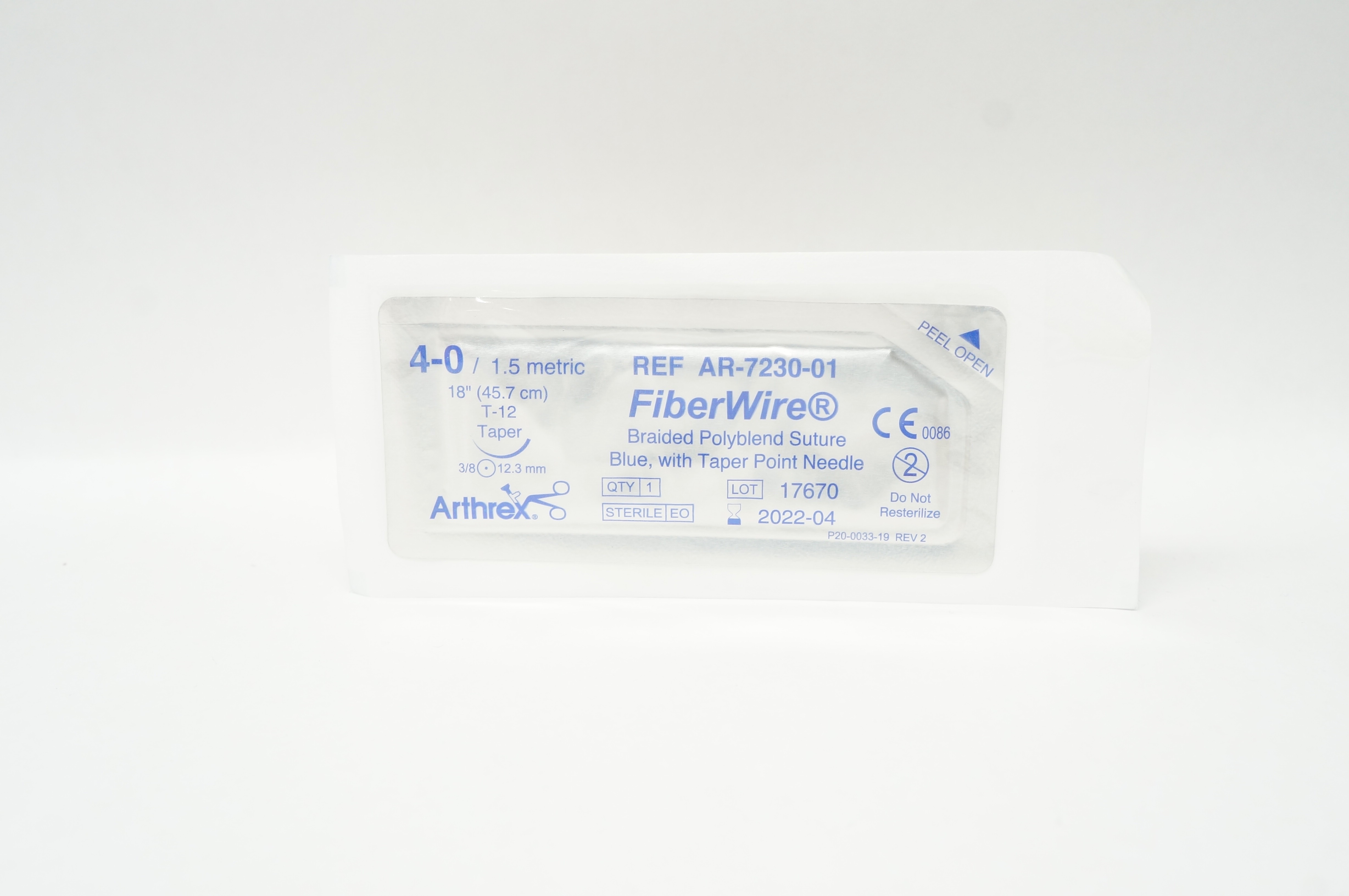 Arthrex AR-7230-01 4-0 FiberWire Braided Stre T-12 12.3mm 3/8 Taper 18inch (x)