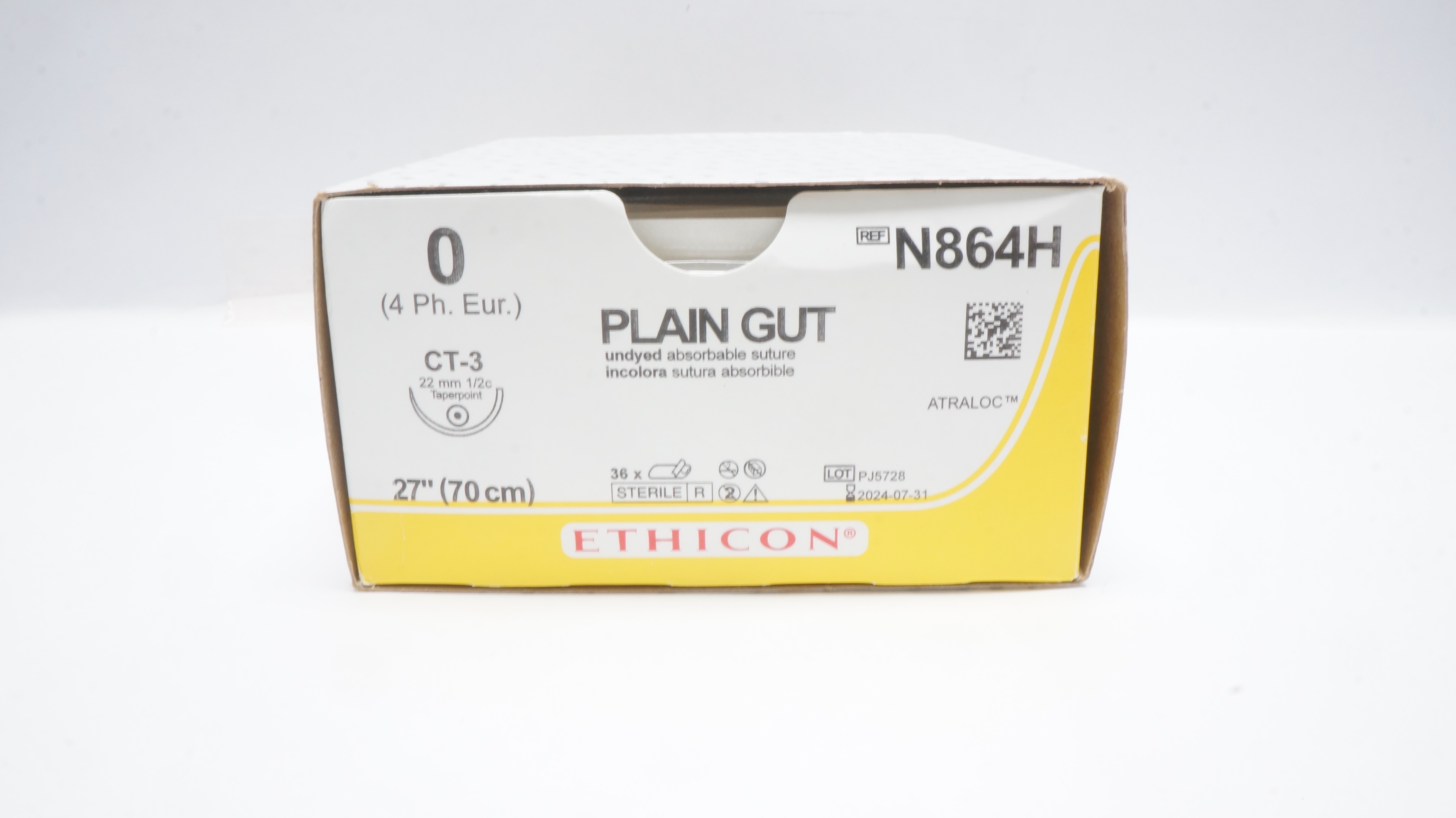 Ethicon N864H 0 Plain Gut FN-2 Taper 1/2c  22mm, 27inch (x) - Box of 33