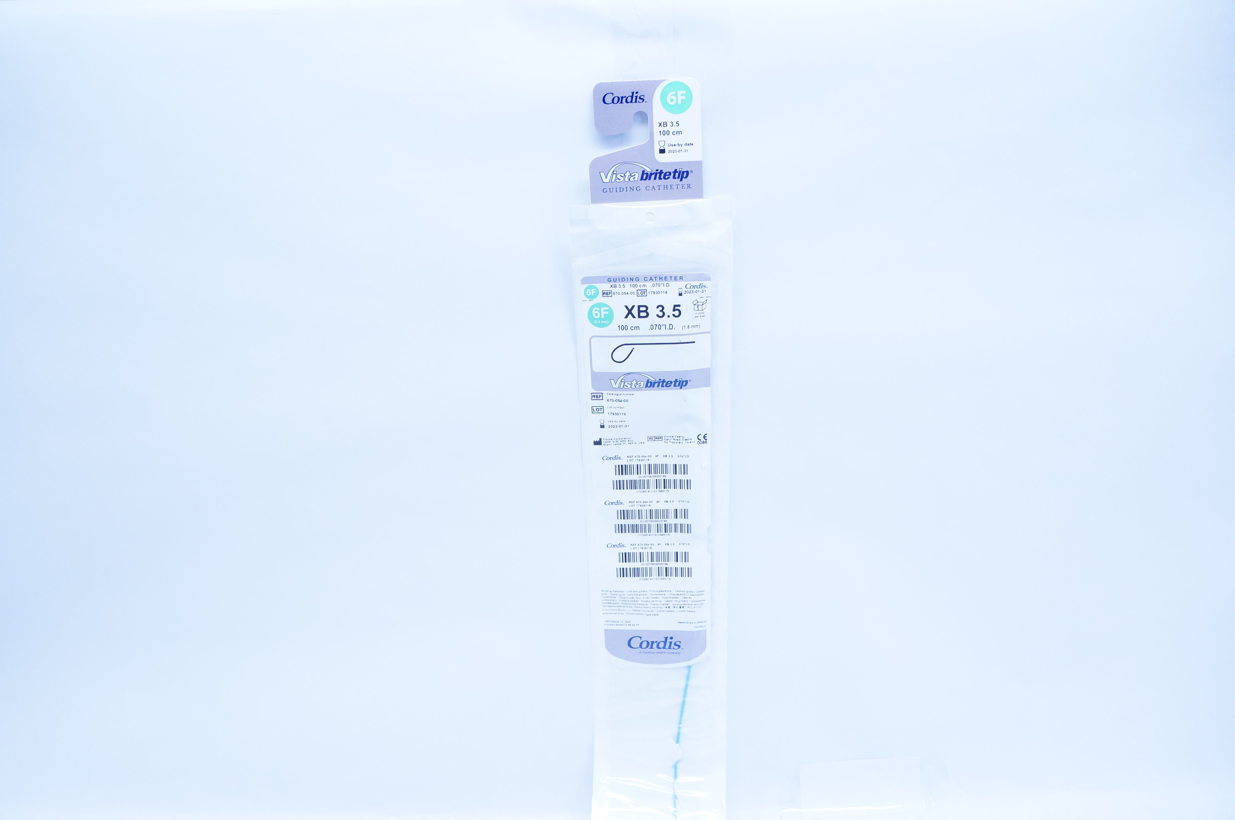 Cordis 670-054-00 Vista Brite Tip Guiding Cath. XB 3.5, 6F x 100cm x .070inch