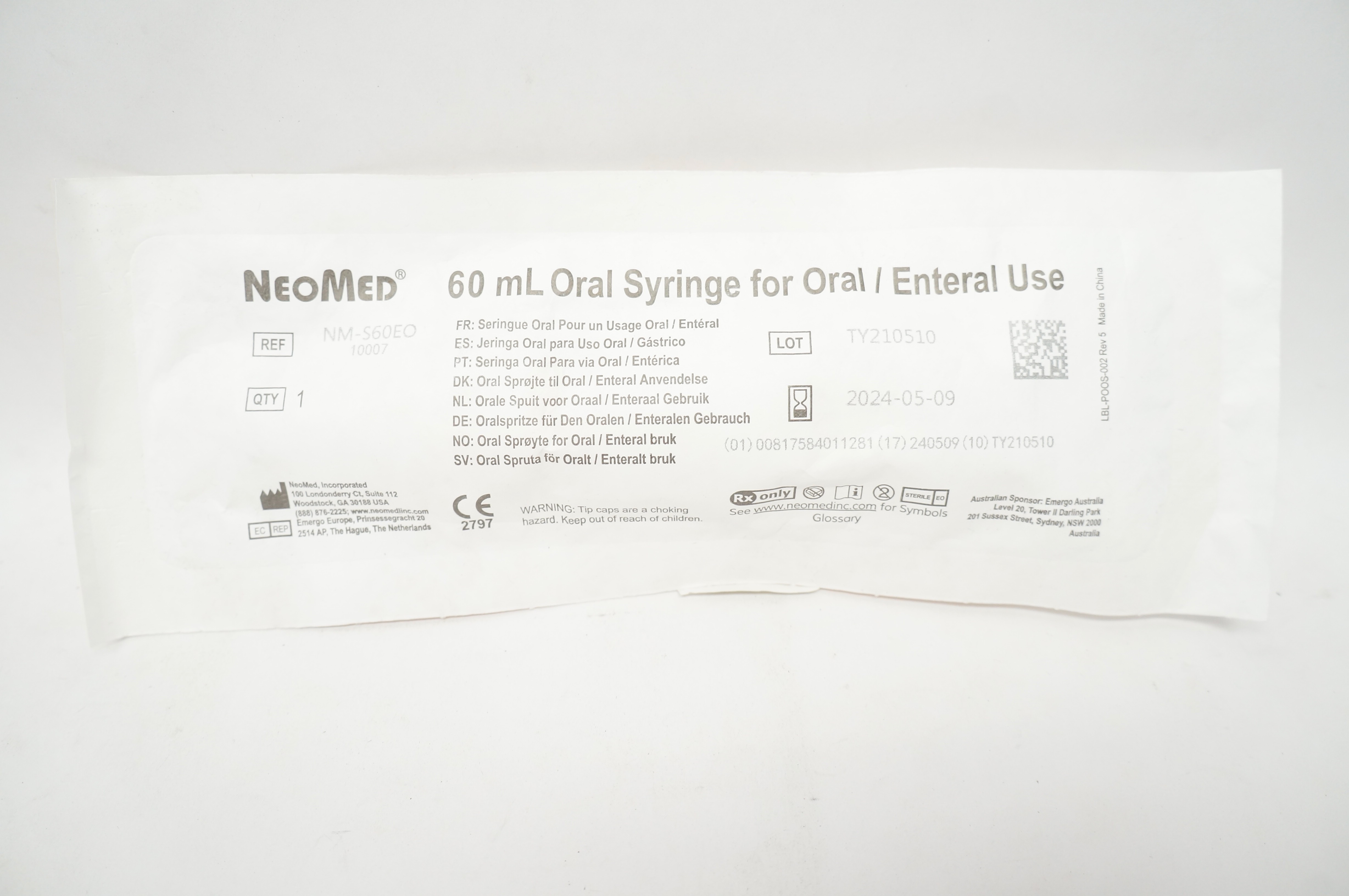 NeoMed NM-S60EO Oral Syringe for Oral/Enteral Use 60mL