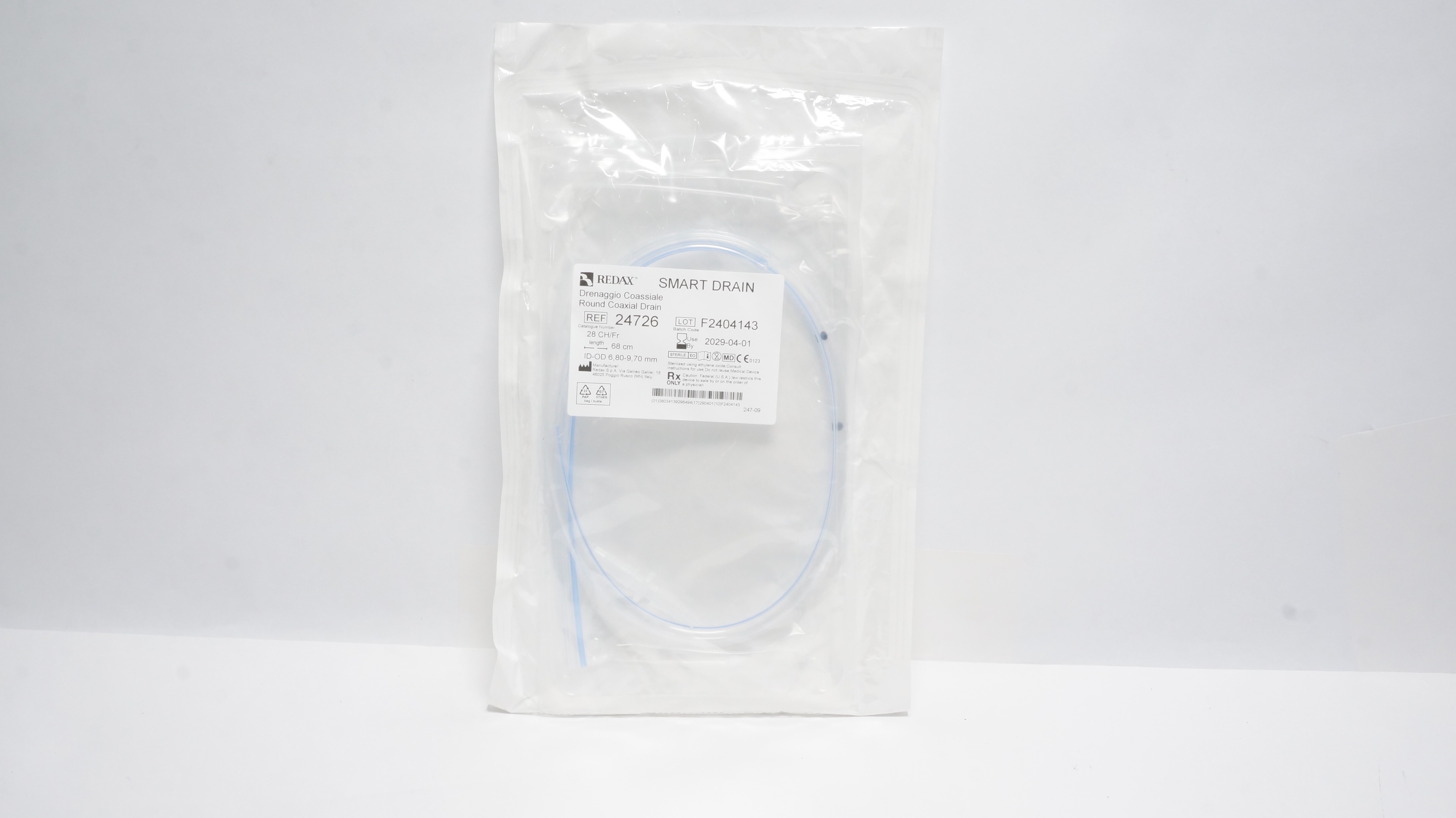 Redax 24726 Round Coaxial Drain 28CH/Fr x 68cm