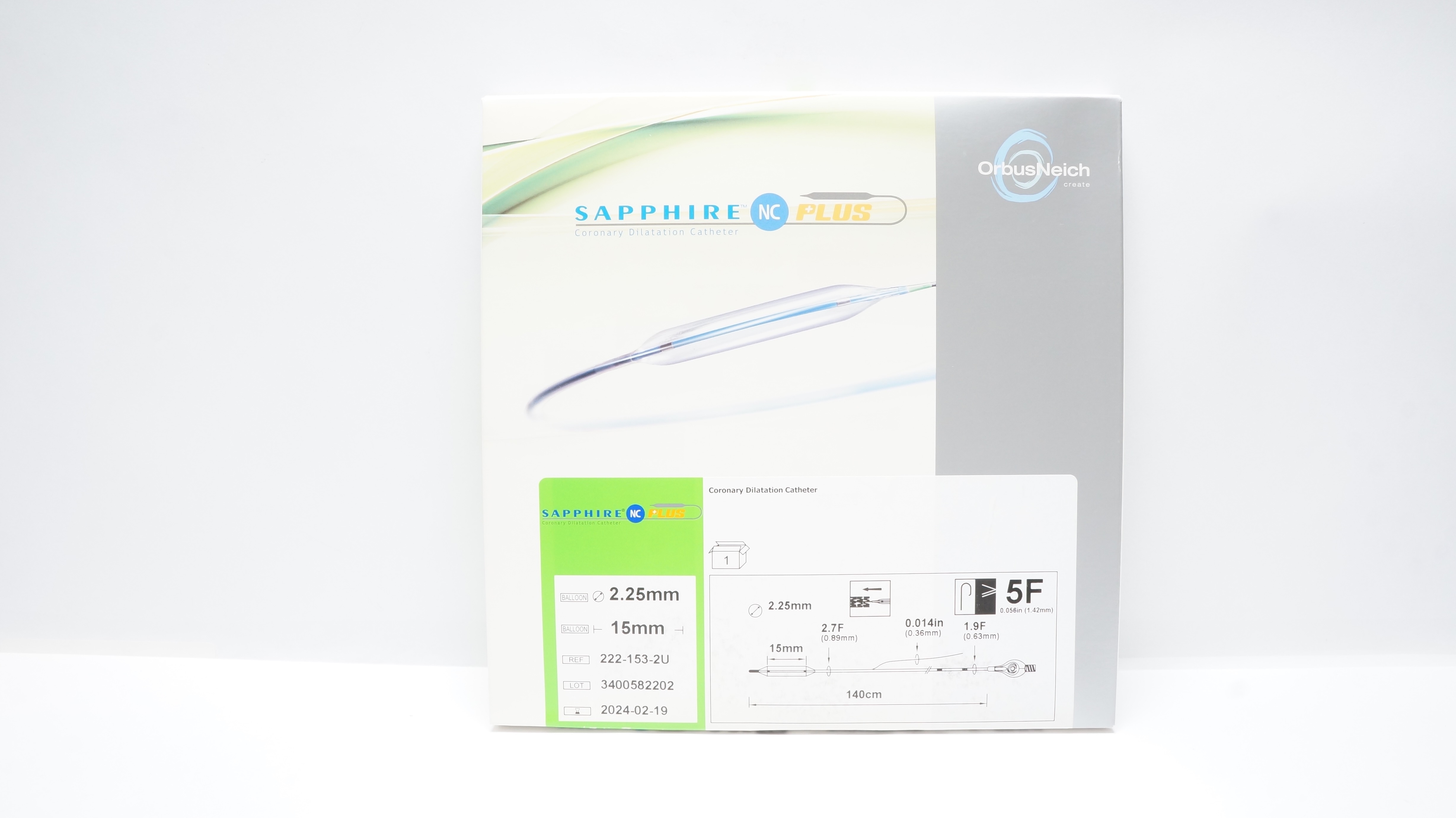 OrbusNeich 222-153-2U Sapphire Plus Coronary Dilatation Cath. 2.25mm x 15mm (x)