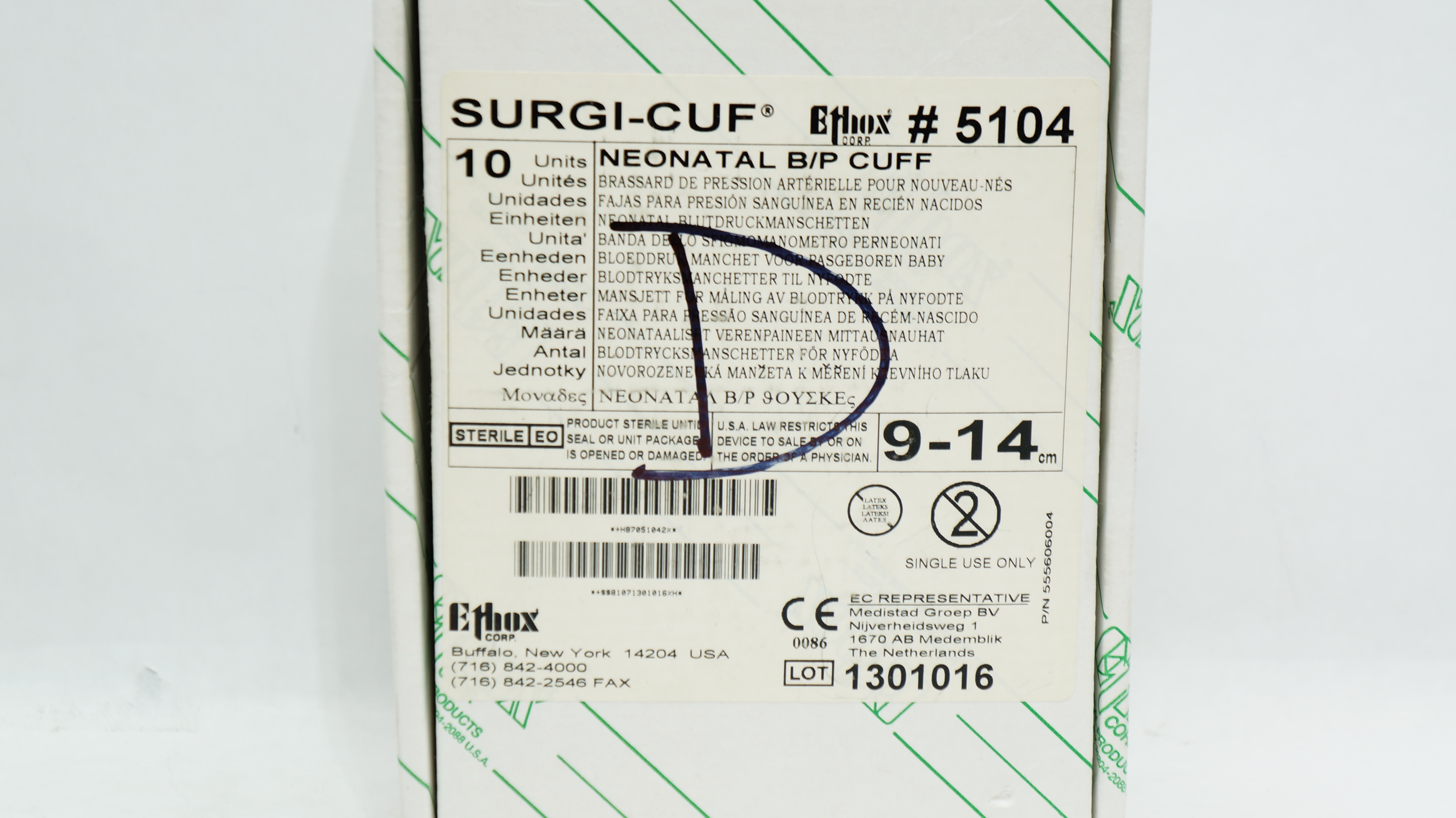 Ethox 5104 Surgi-Cuf Neonatal B/P Cuff 9-14cm - Box of 10