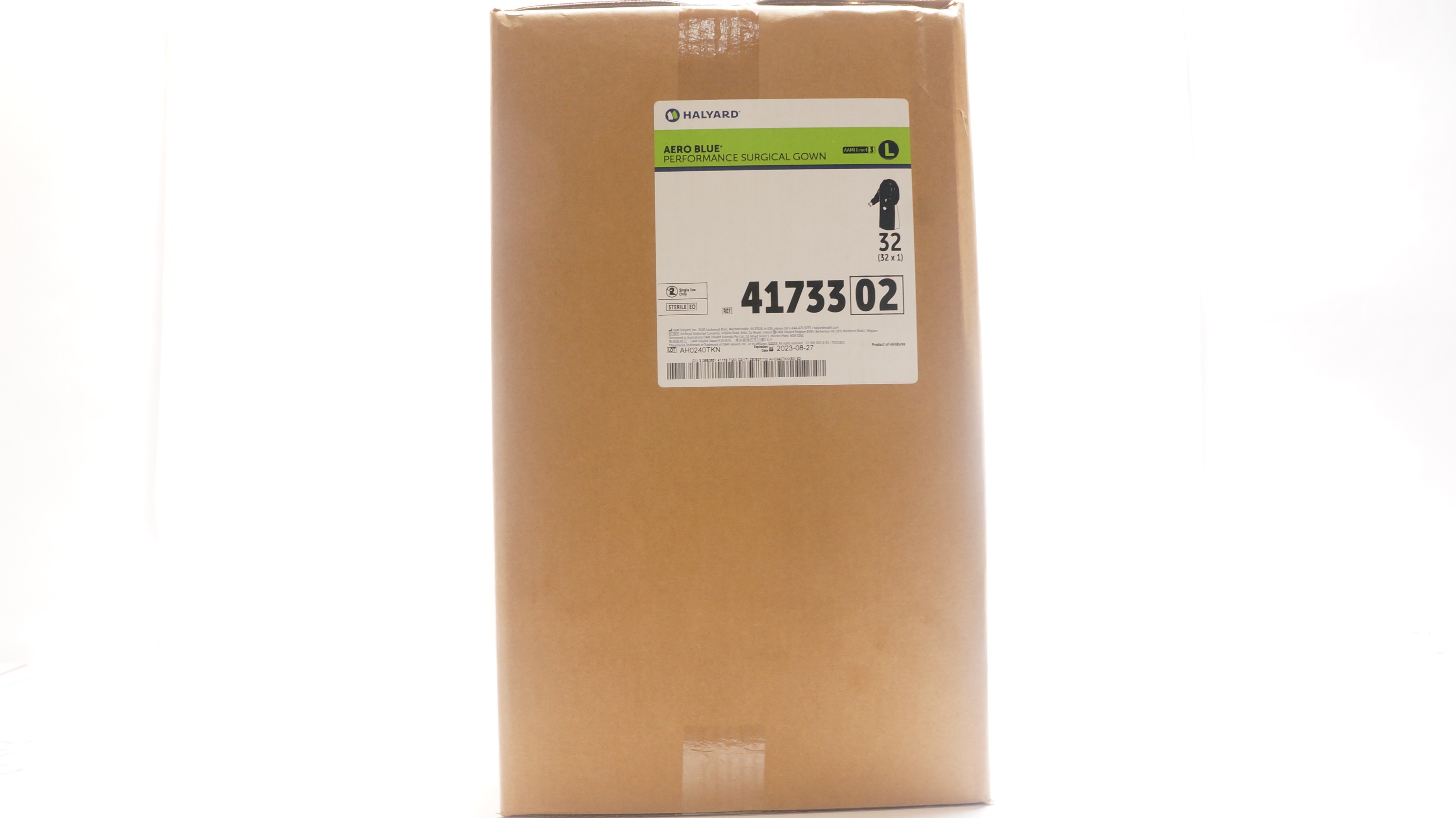 Halyard 41733 Aero Blue Performance Surgical Gown AAMI Level3, L (x) -Case of 32