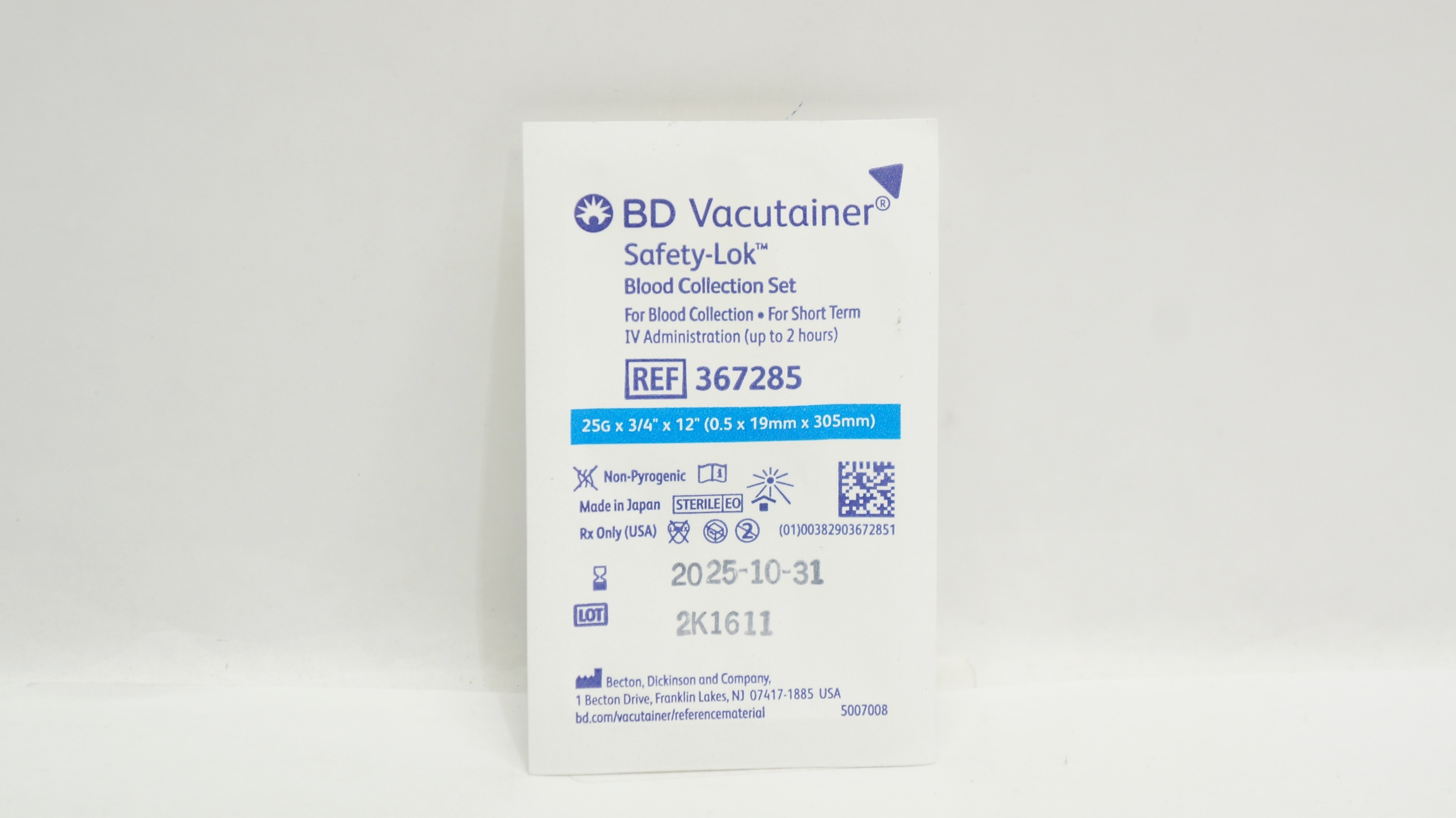 BD 367285 Vacutainer Safety-Lok Blood Collection Set 25G x 3/4 x 12inch