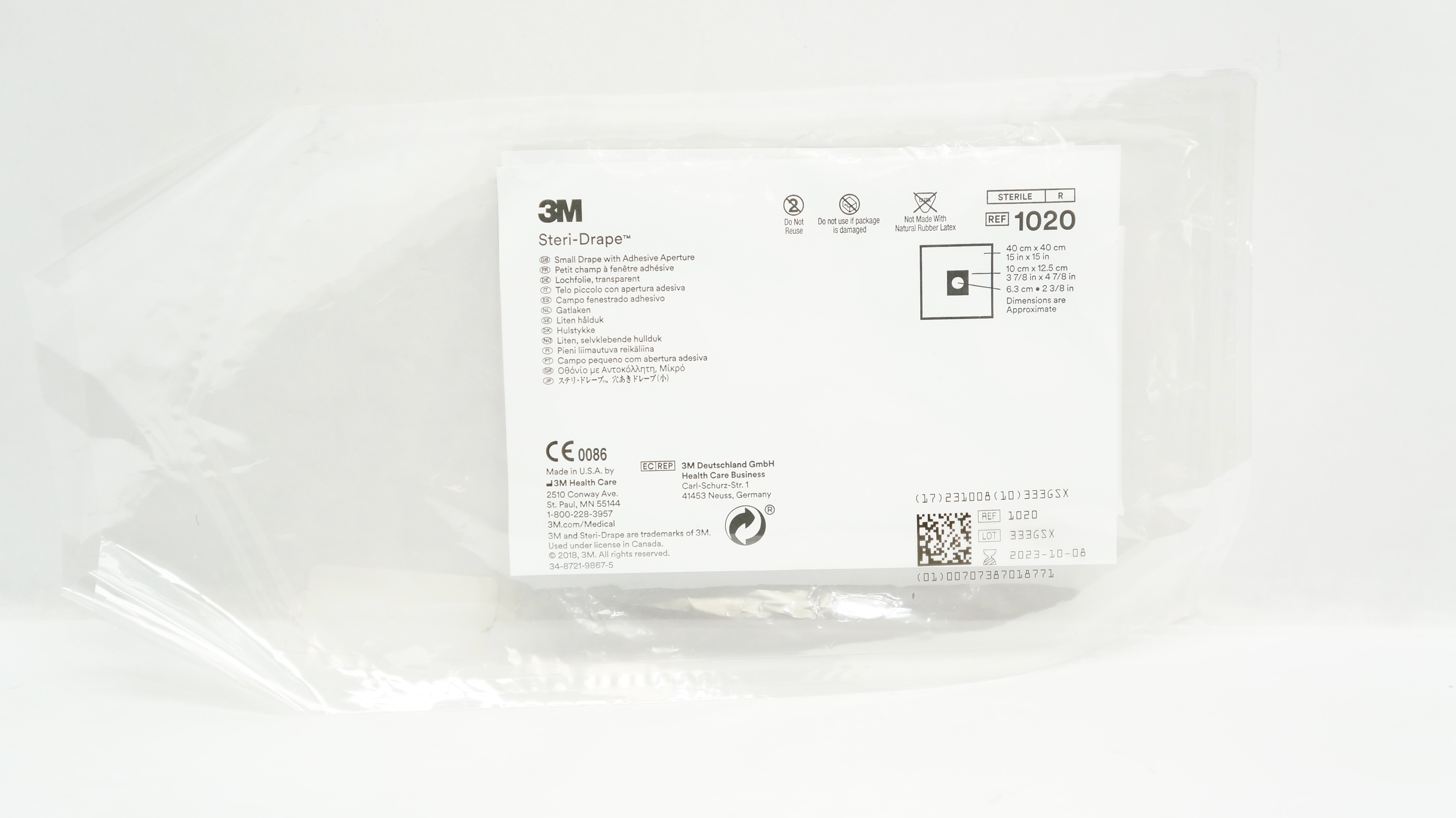 3M 1020 Steri-Drape Small Drape with Adhesive Aperture 15inch x 15inch
