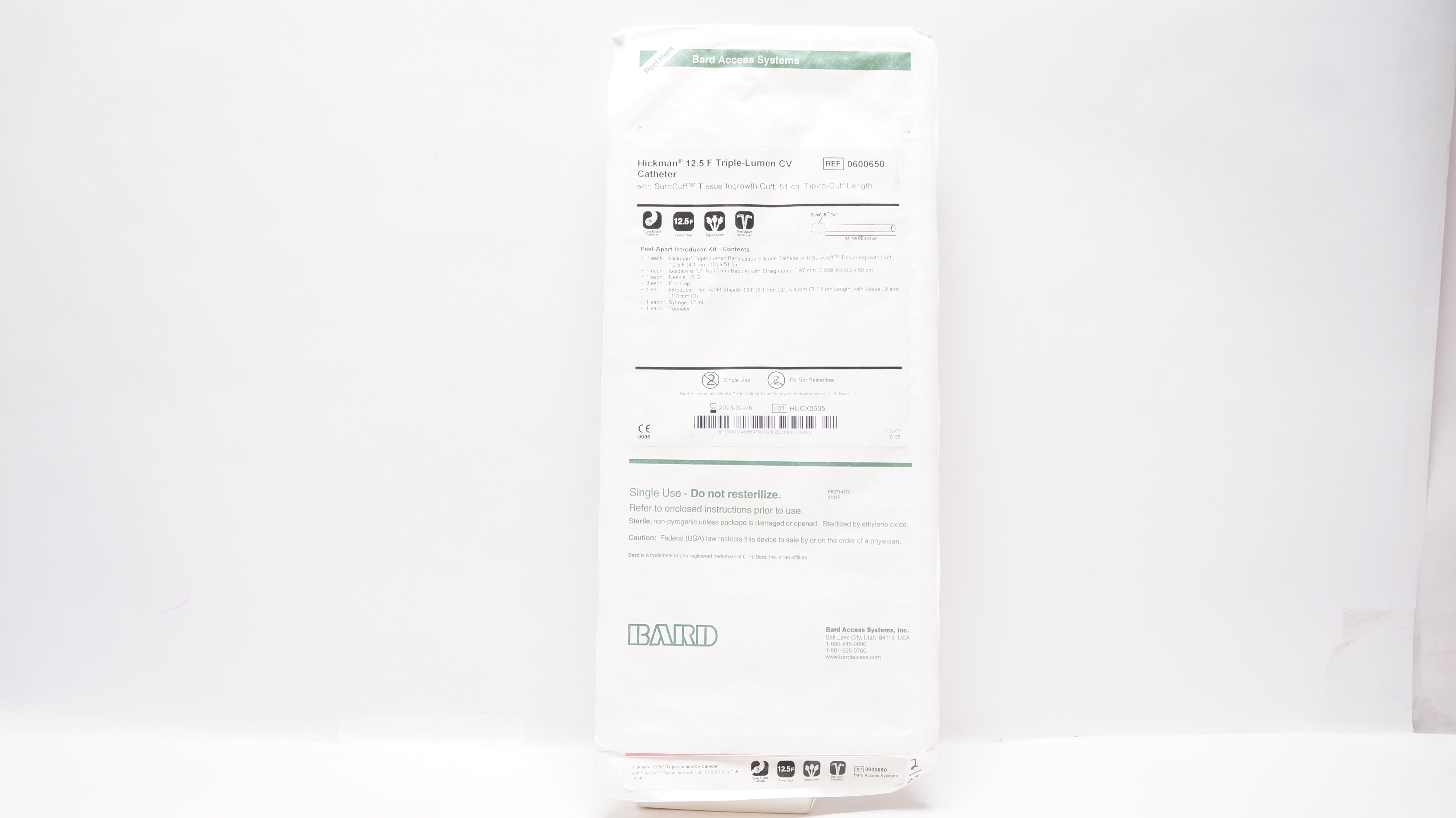 Bard 0600650 Hickman Triple-Lumen CV Cath. 12.5F, 4.1mm x 51cm (x)