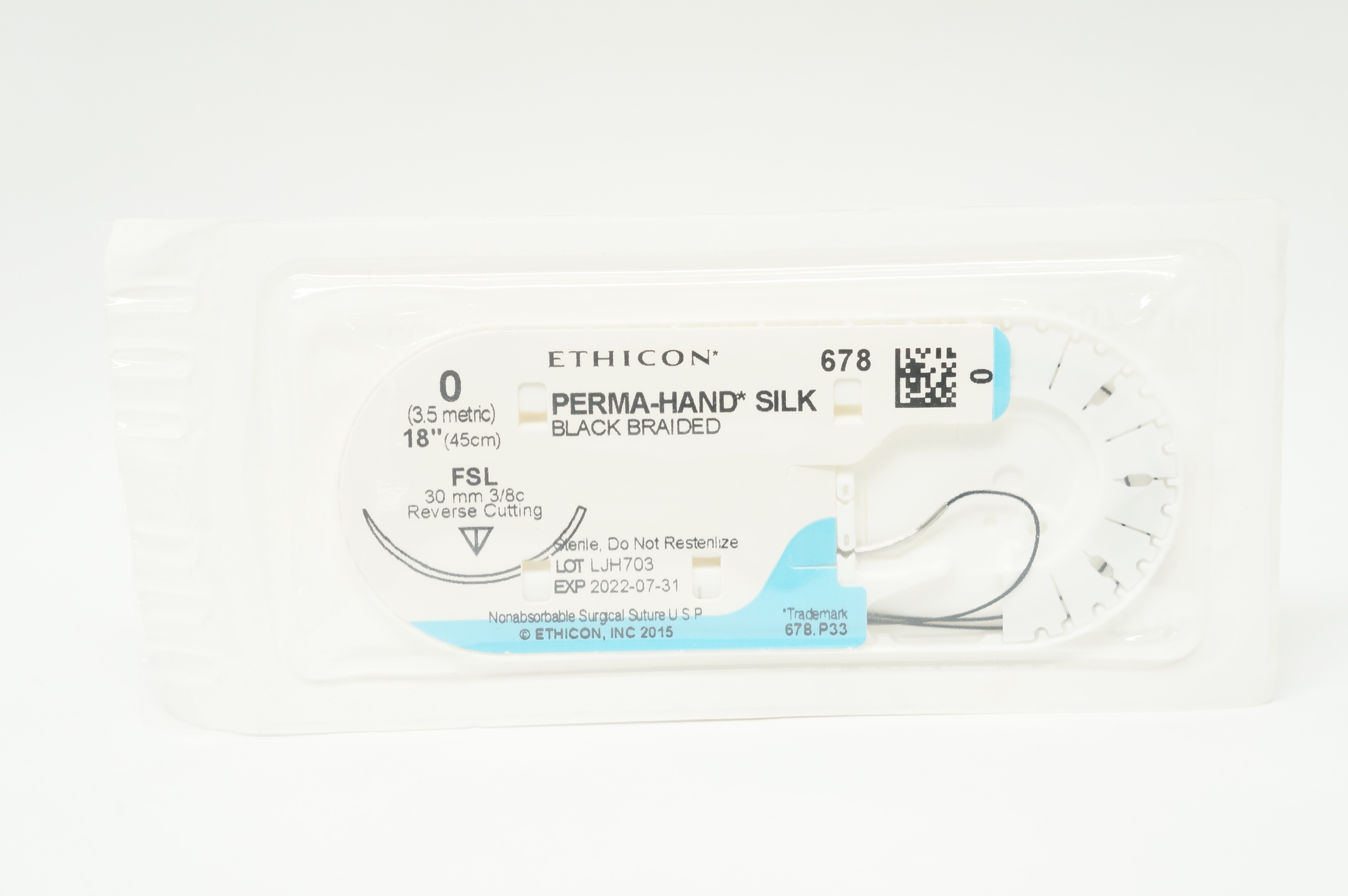 Ethicon 678 0 PERMA-HAND SILK FSL Reverse Cutting 30mm 3/8c, 18inch