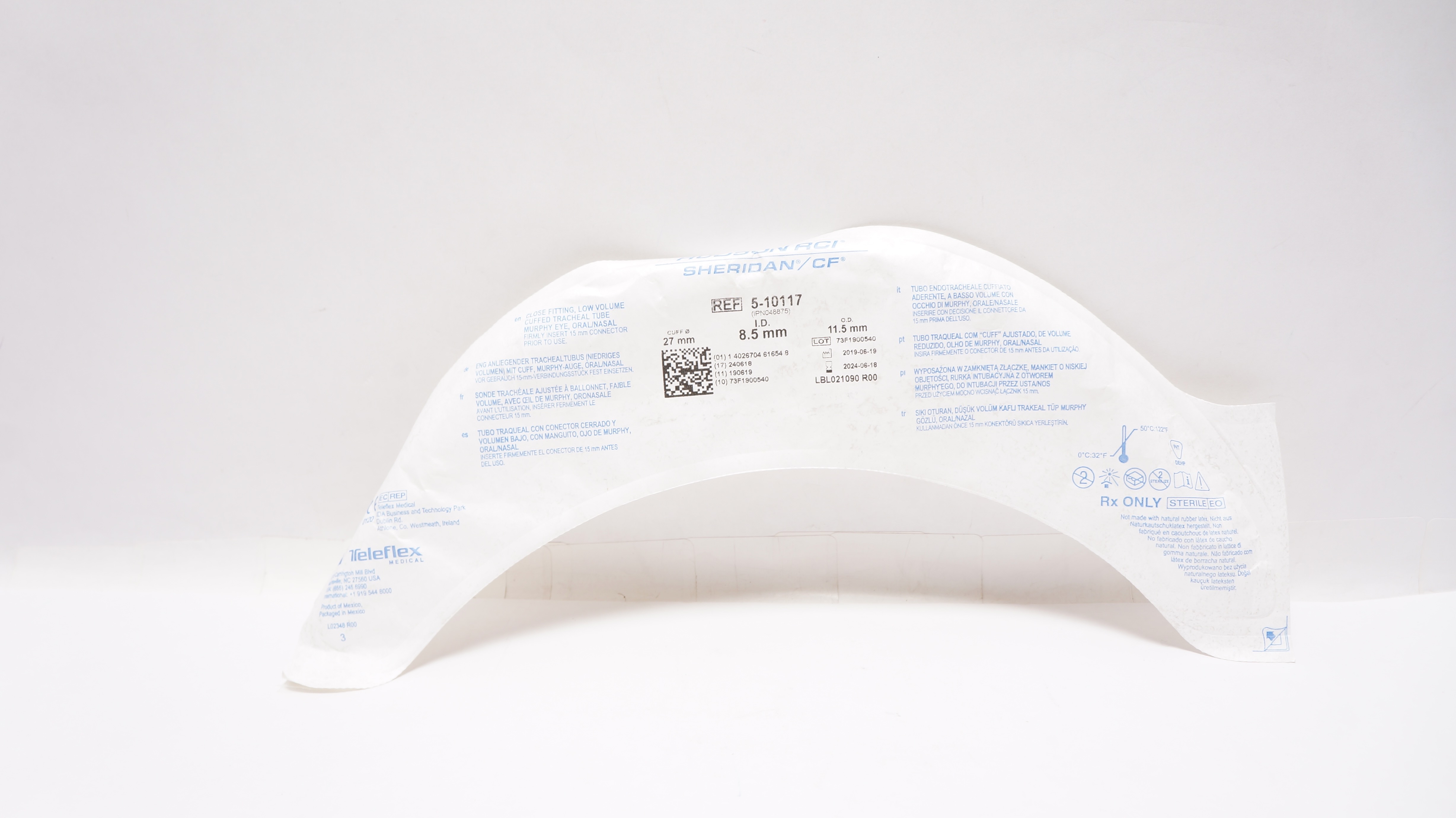 Teleflex 5-10117 Hudson RCI Sheridan Cuffed Tracheal Tube 8.5ID x 11.5OD x 27mm